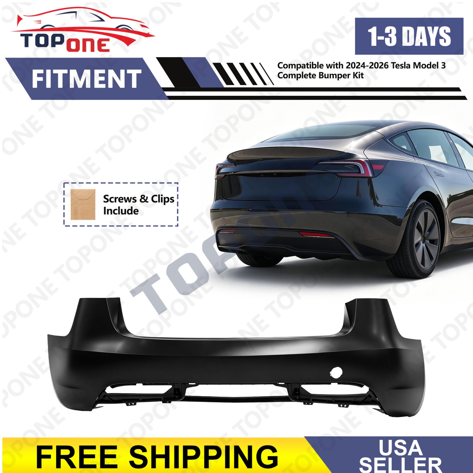 Fits For 2023.9+ Tesla Model 3 Rear 2013443-S0-D Bumper Cover