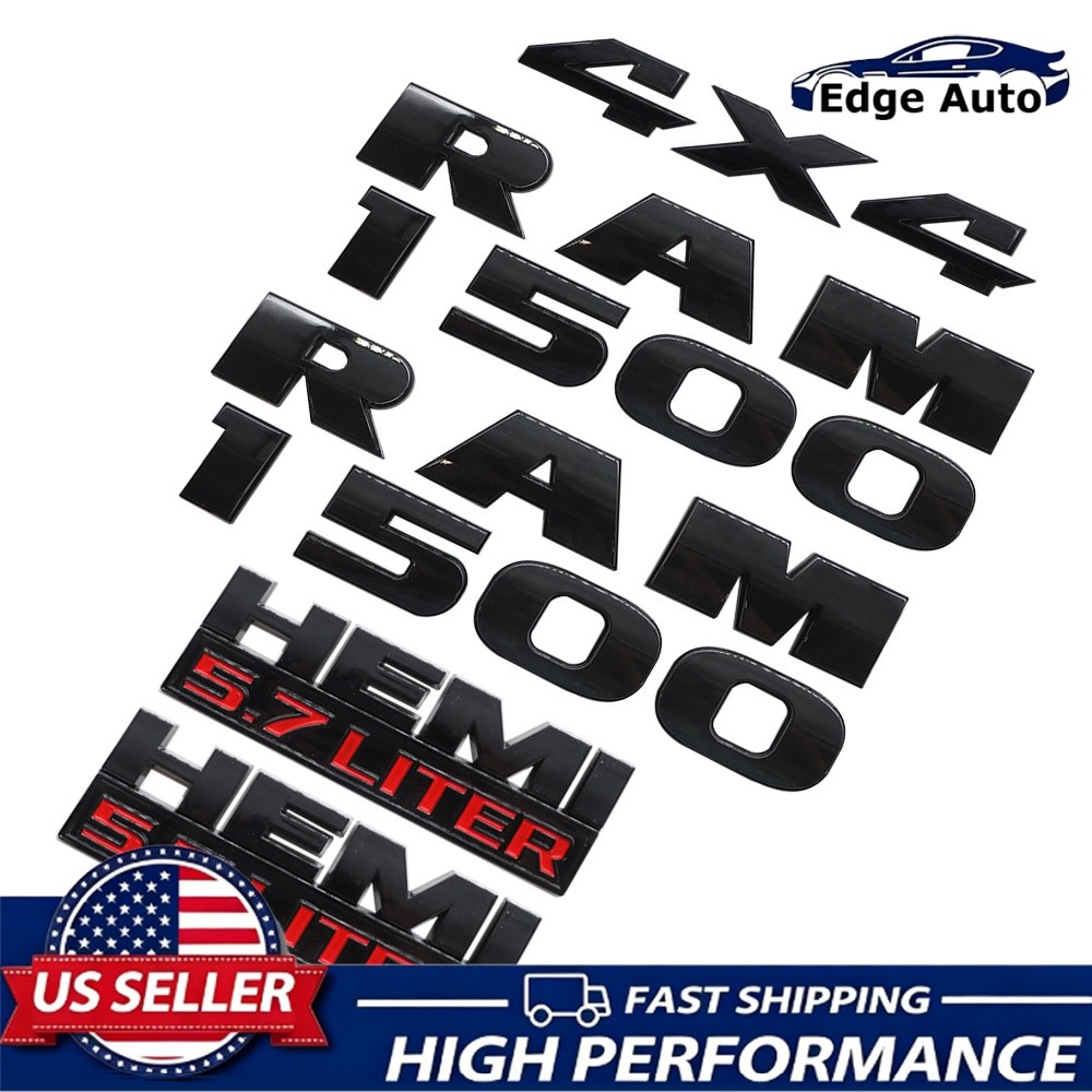 For RAM 1500 4X4 Door Tailgate 5.7 Liter HEMI Emblem Badge Gloss Black 2013-2018