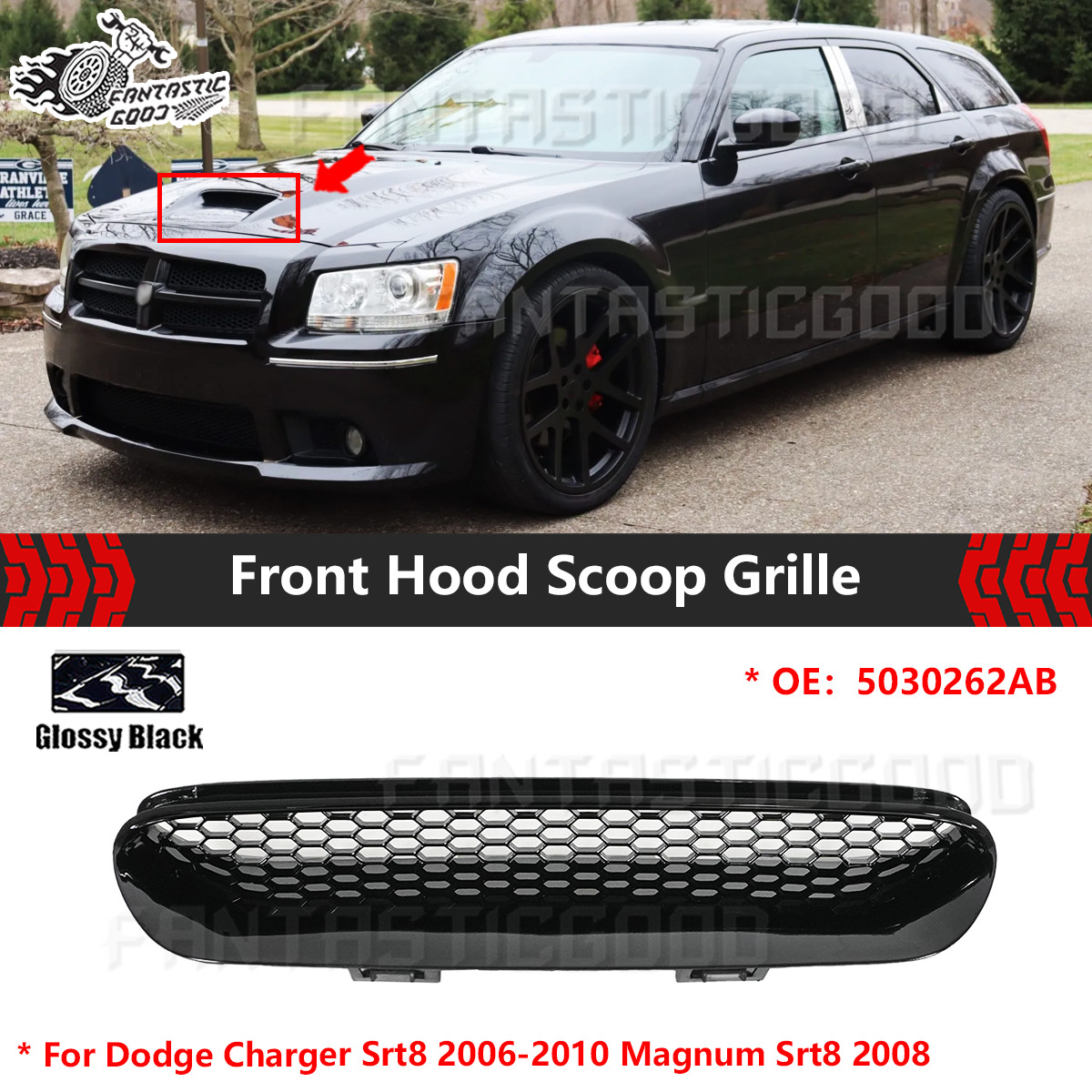 For Dodge Charger Srt8 06-10 Magnum Srt8 2008 Front Hood Scoop Grille Glossy BLK