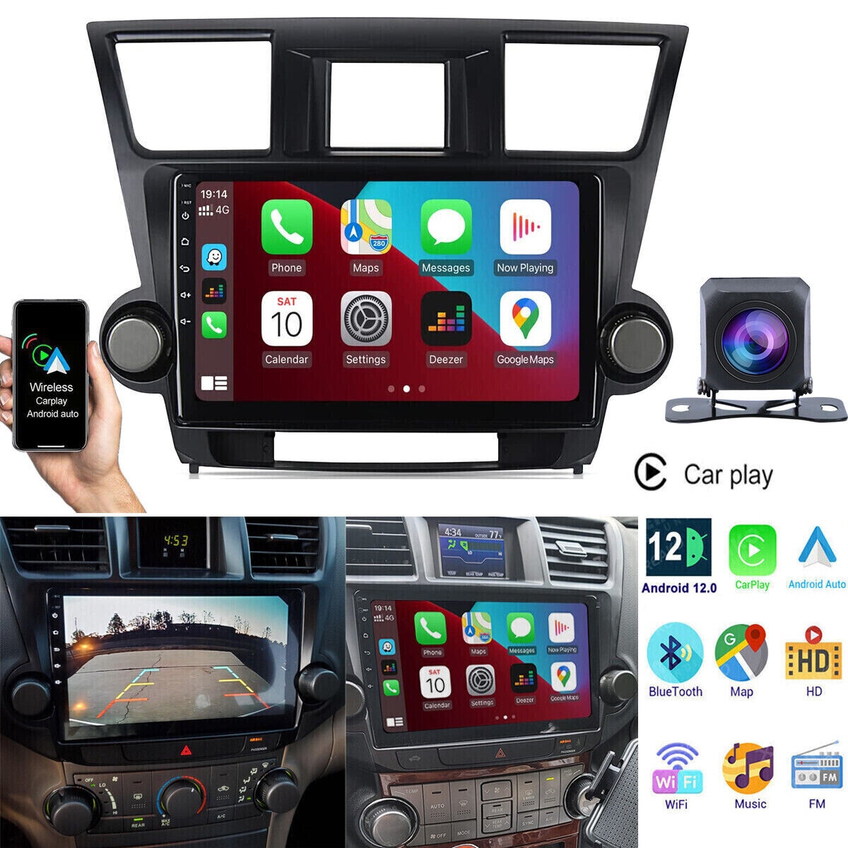Android 12 Car Stereo Radio GPS Navi Carplay For Toyota Highlander 2008-2013 JBL