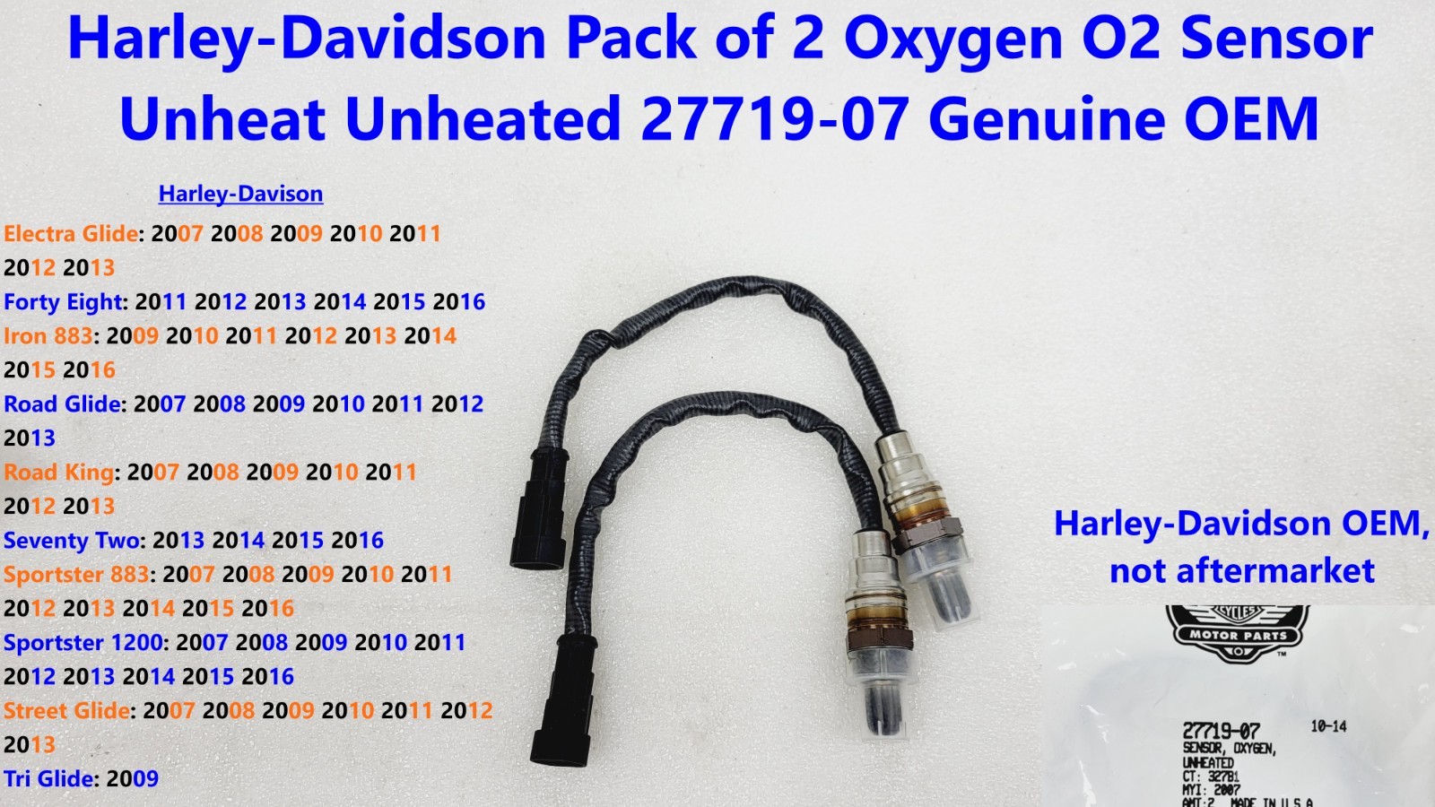 OEM Harley Davidson Pack of 2 Oxygen O2 Sensor Unheat Unheated 27719-07 Genuine