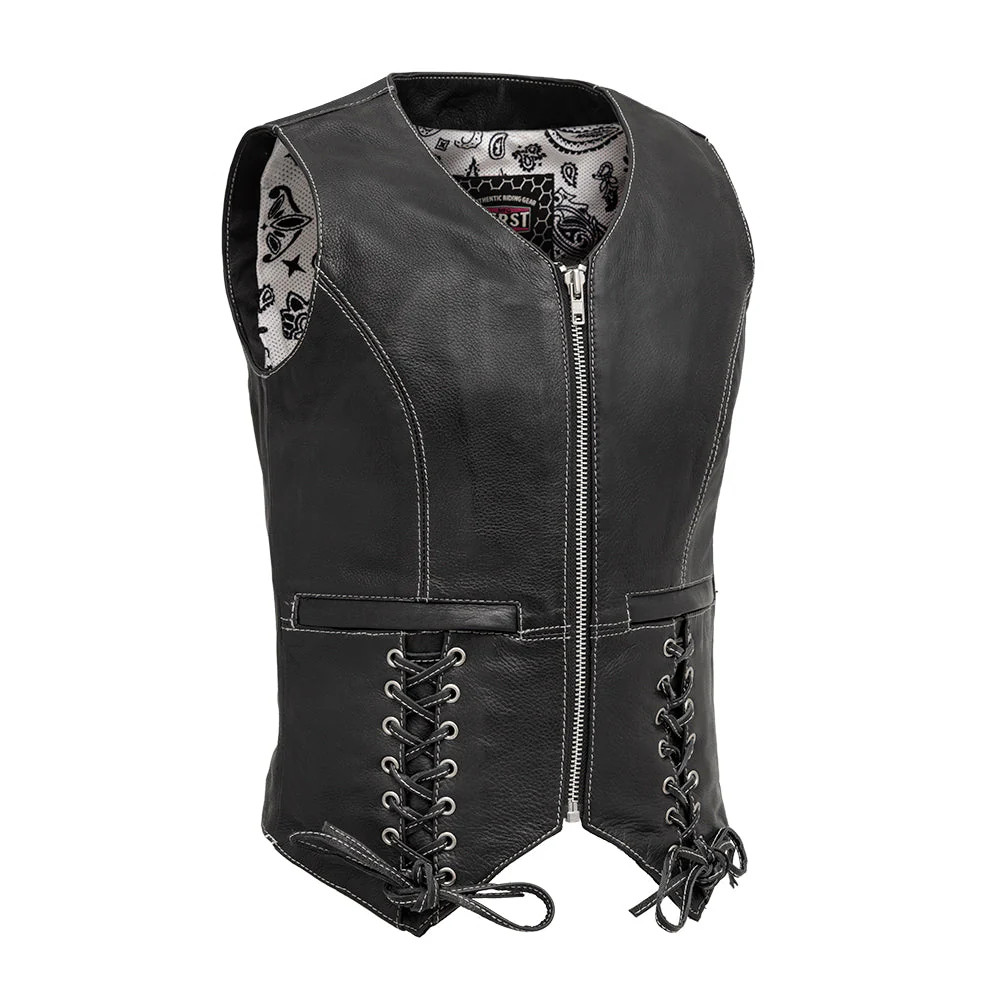 FirstMFG FIL578CDM Love Lace MC Leather Vest Motorcycle Leather Vest