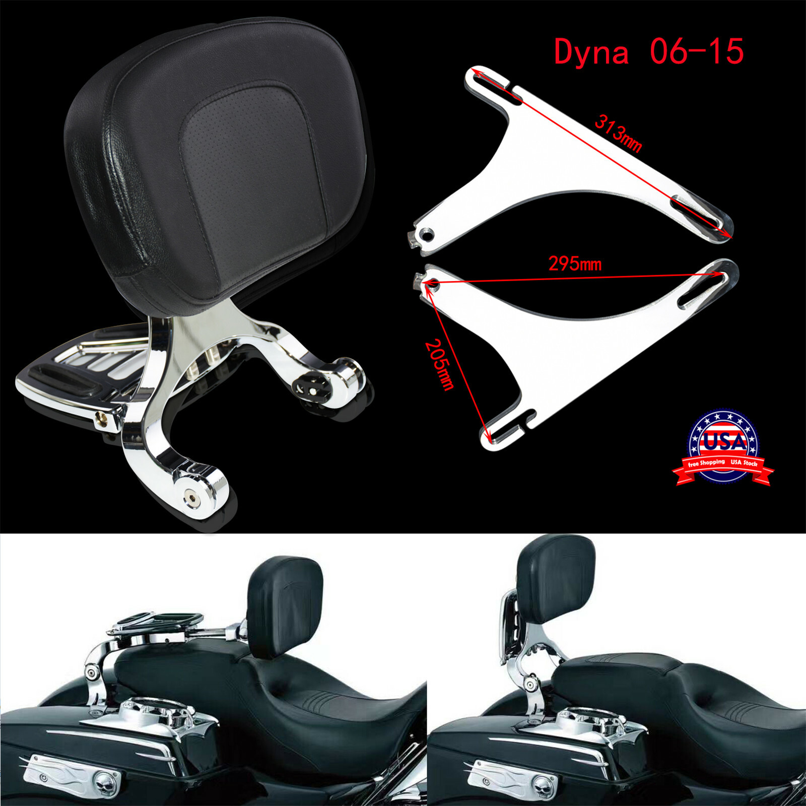 Adjustable Multi-Purpose Driver & Passenger Backrest Fit For Harley Dyna 06-17