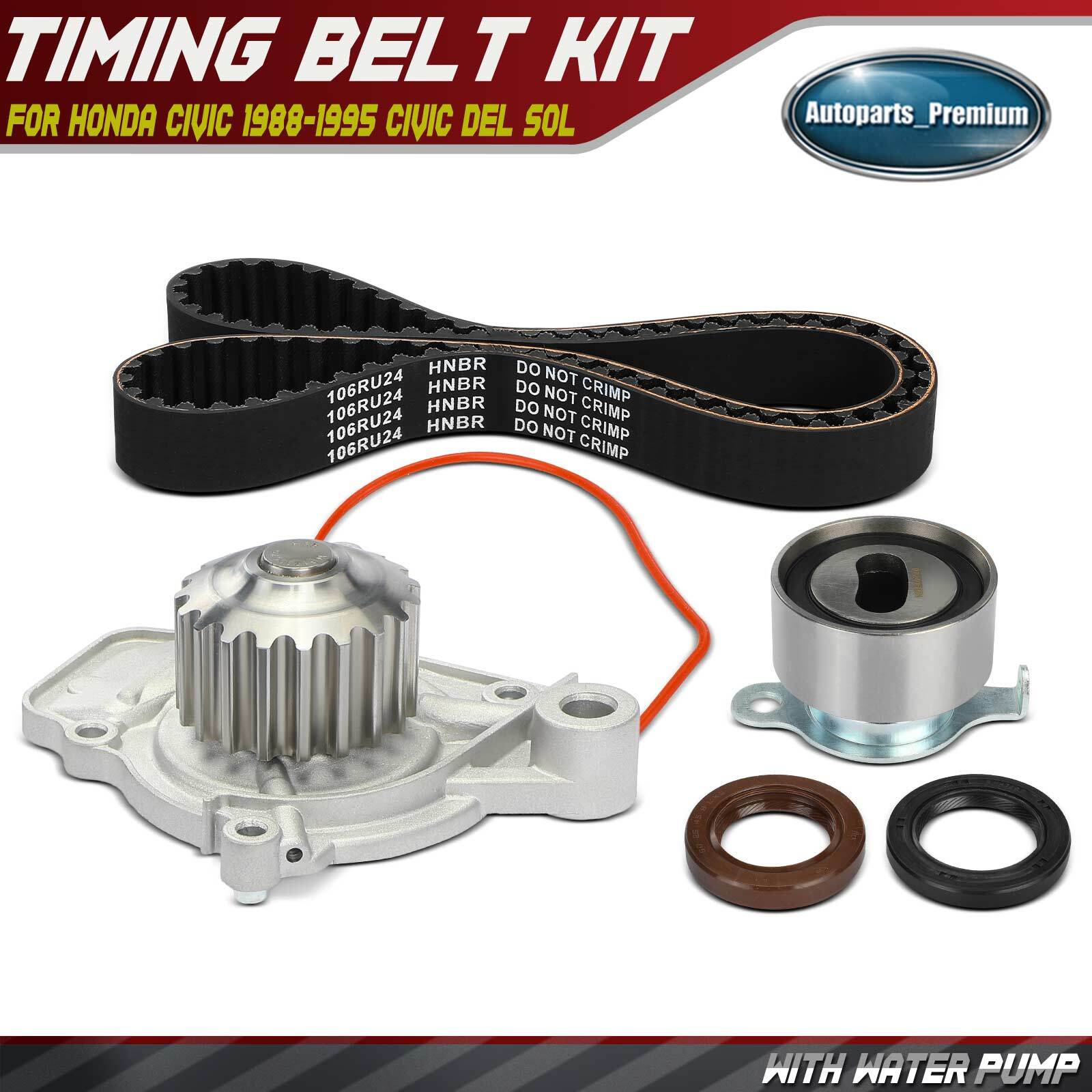 6Pcs Timing Belt Kit w/ Water Pump for Honda Civic 1988-1995 Civic del Sol CRX 6Pcs Timing Belt Kit w/ Water Pump for Honda Civic 1988-1995 Civic del Sol CRX