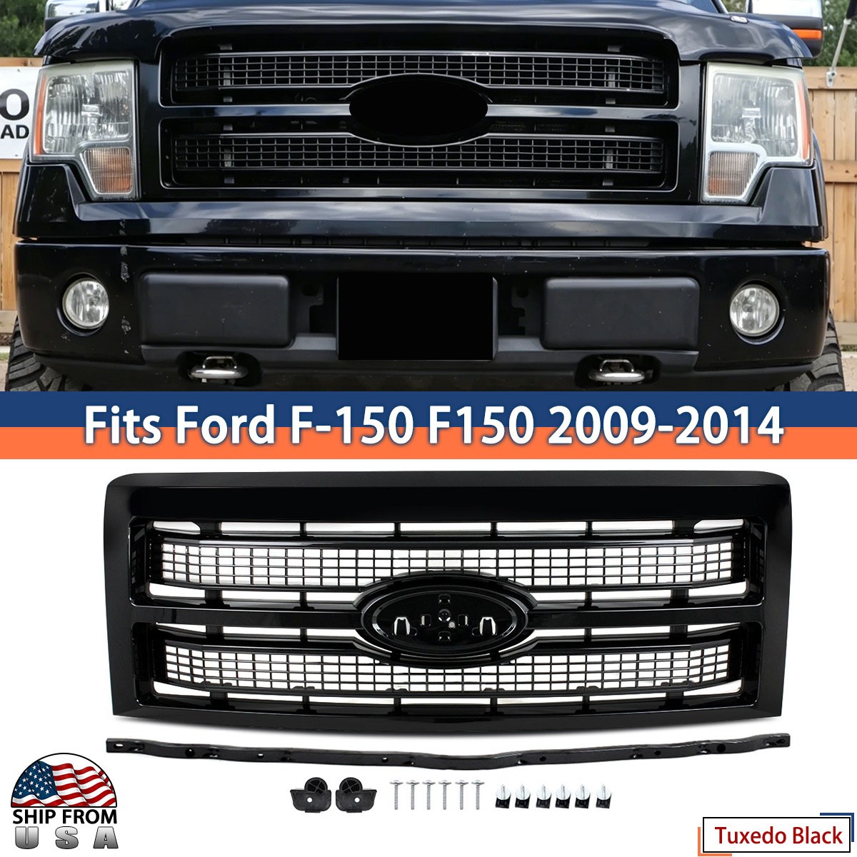 Tuxedo Black For 2009-14 Ford F150 F-150 Front Bumper Grille 2010 Platinum Look