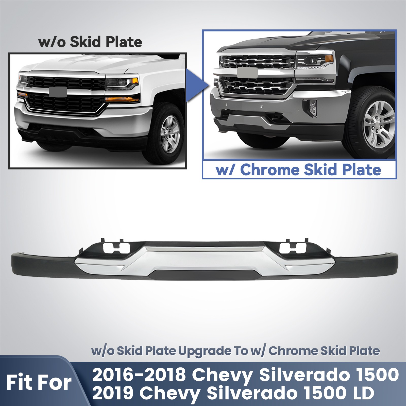 Front Bumper Cover Lower Valance Fit For 2016-2018 Silverado 1500 With Tow Hooks