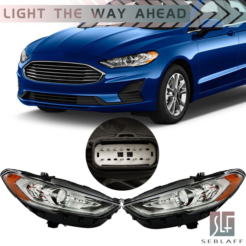 For 2017 2018 2019 Ford Fusion 2pcs Halogen Headlight W/LED DRL Chrome Housing