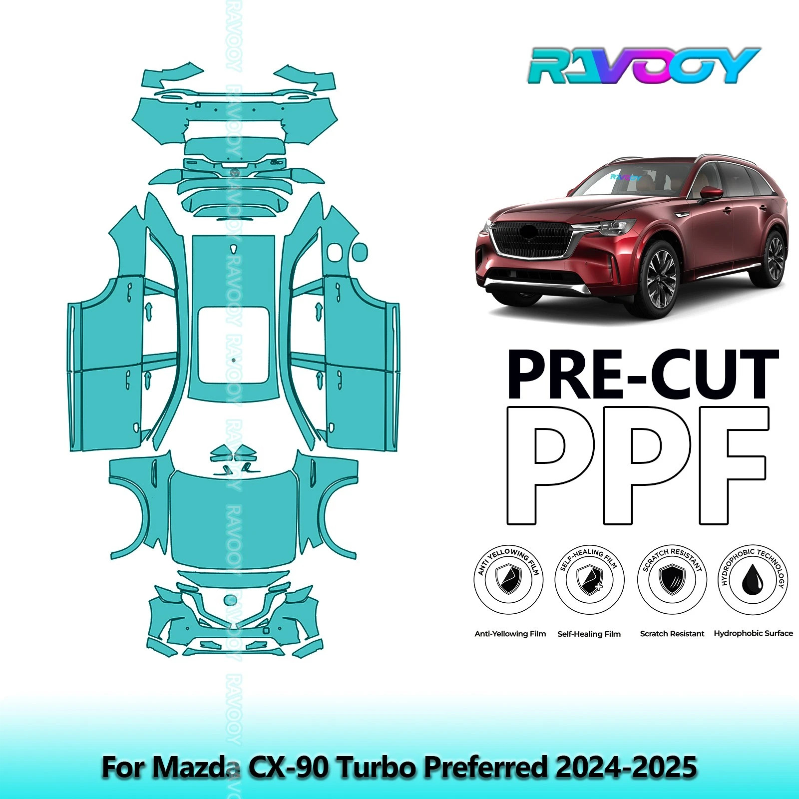 10Mil PreCut PPF Full Car Paint Protection TPU Film For Mazda CX-90 2024-2026