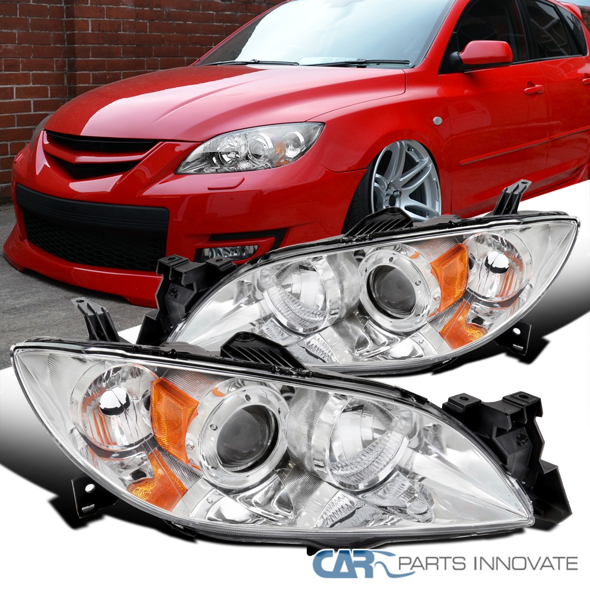 Fit 2004-2009 Mazda 3 Sedan Projector Headlights Replacement Assembly Left+Right