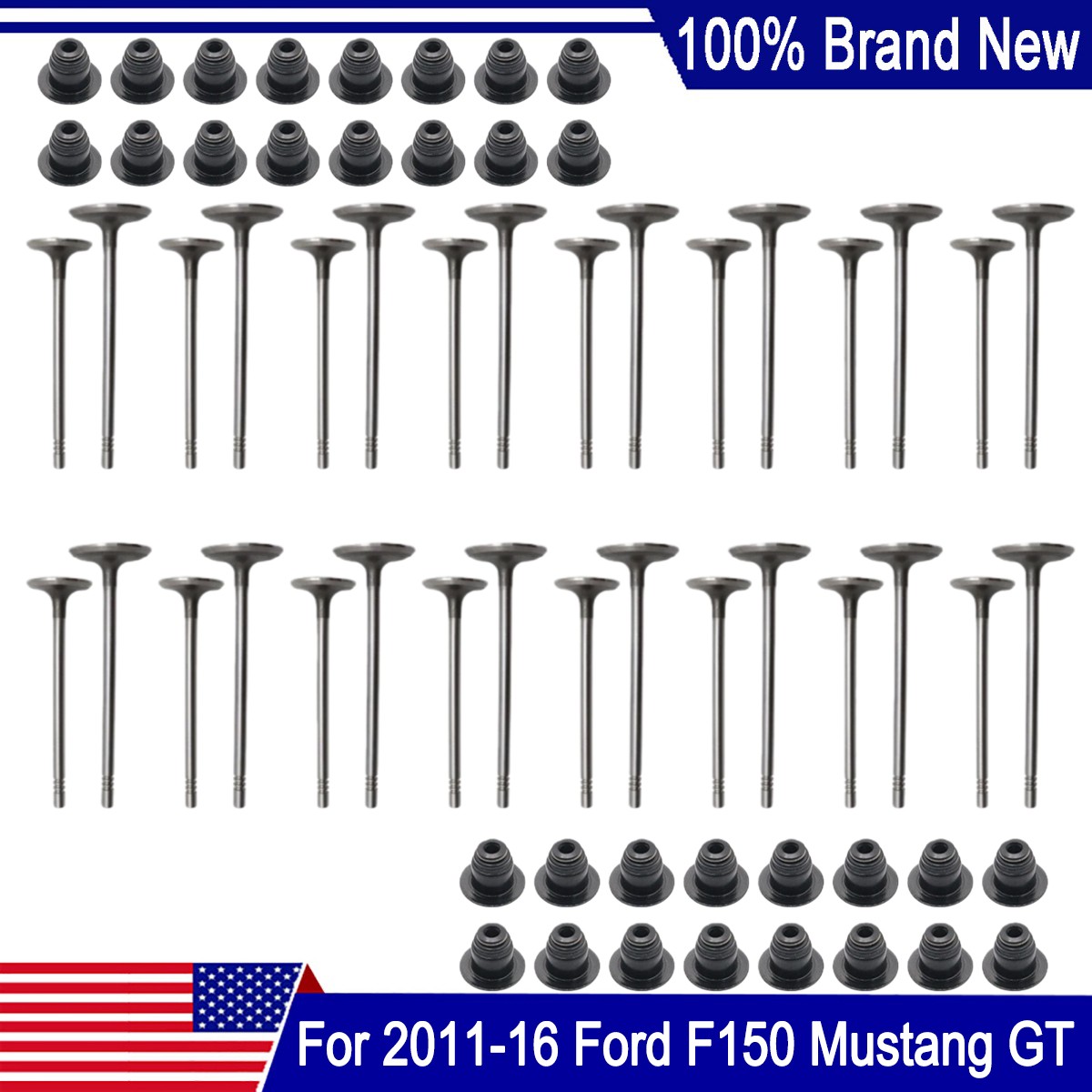 For 2011-2016 Ford F150 mustang GT 5.0L New Intake Exhaust Valves + Valve Seals