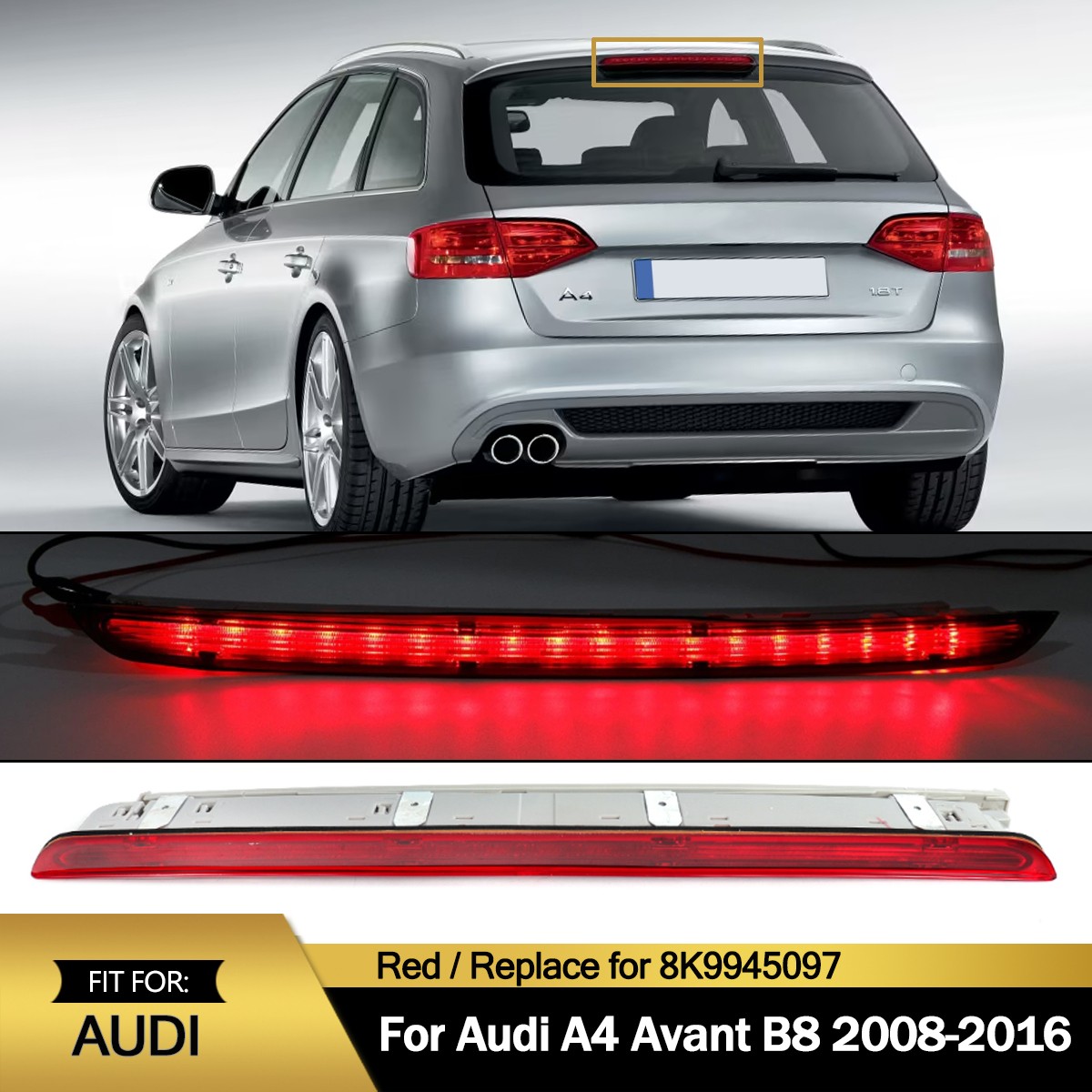 Rear 3rd Brake Light Third Stop Lamp 8K9945097 For Audi A4 S4 RS4 B8 Avant Red
