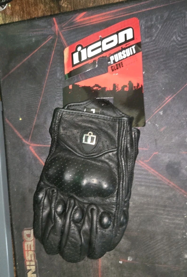 Icon Pursuit Motorcycle Gloves Size Large Black Leather Icon Pursuit Motorcycle Gloves Size Large Black Leather