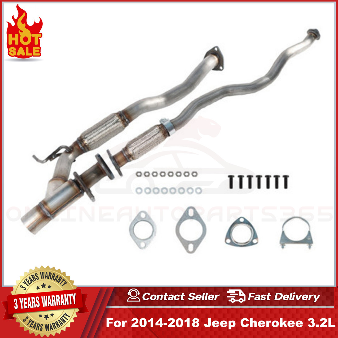 US Exhaust Front Pipe with Flex Y Pipe Kit Fit for Jeep Cherokee 2014-2018 3.2L
