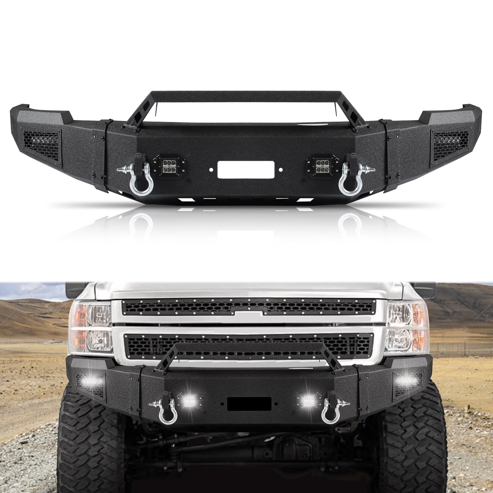 Front Bumper Fits 2011-2014 Chevy Silverado 2500 / 3500 With D-Rings& LED Lights Front Bumper Fits 2011-2014 Chevy Silverado 2500 / 3500 With D-Rings& LED Lights