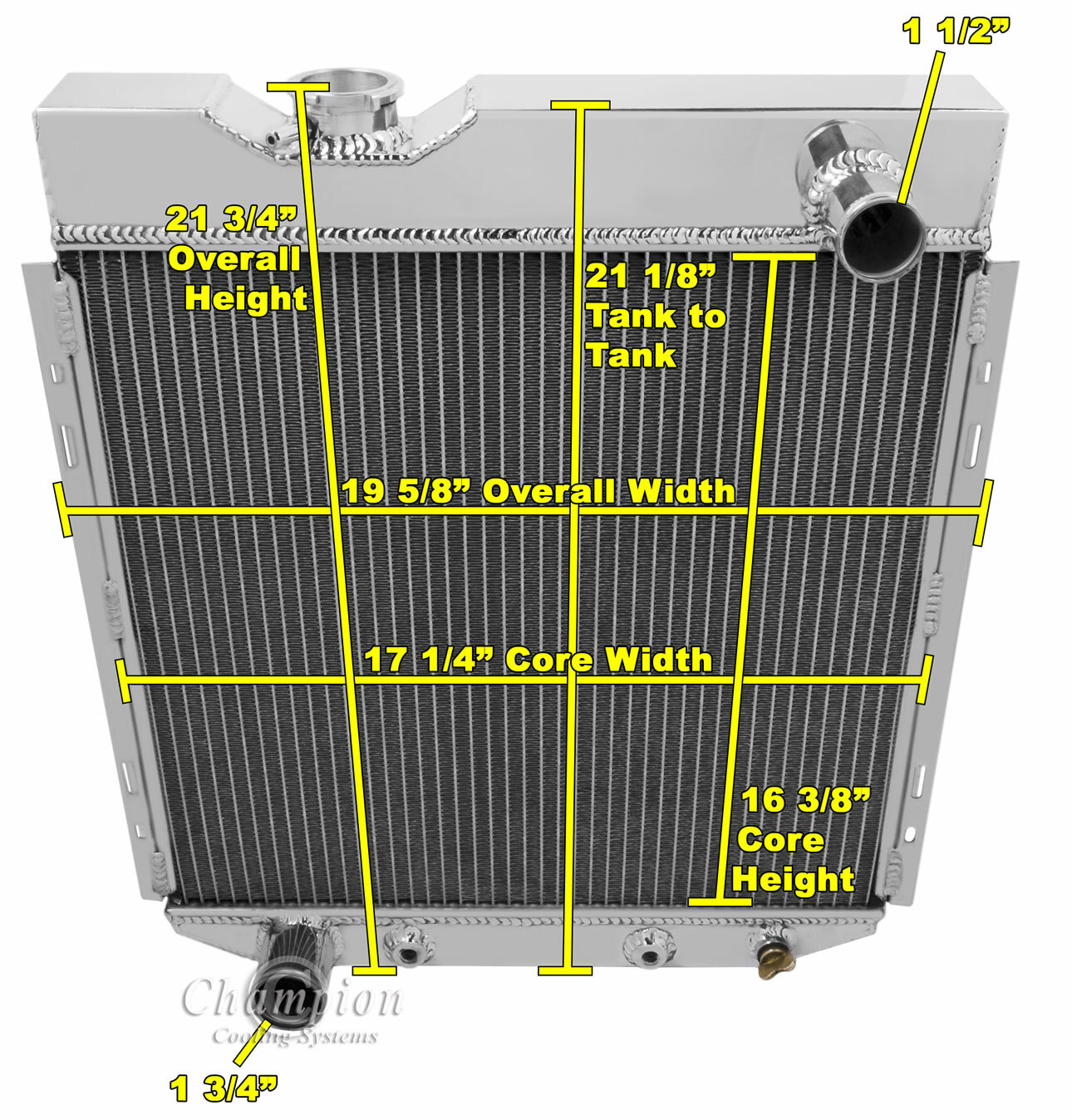 Rockin Champion 2 Row All Aluminum Radiator for 1964 - 1966 Ford Mustang V8 Swap