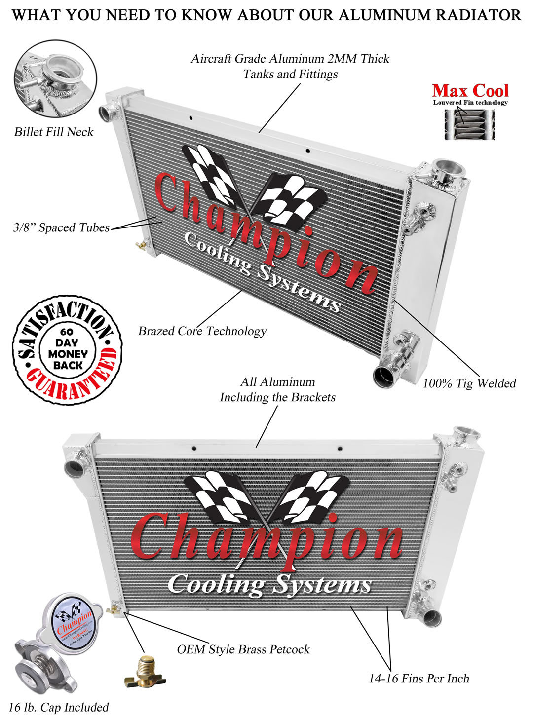 1967 -72 Chevy Truck Champion Cooling Systems CC369 Radiator 3 Row Aluminum DR 