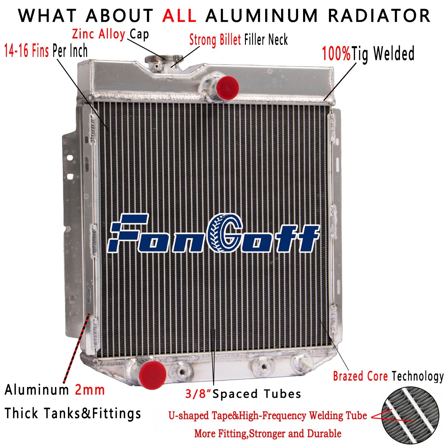 Full Aluminum 4 Rows Radiator For 1966-1974 Ford Bronco 2.8L 3.9L 3.3L ,L6 GAS