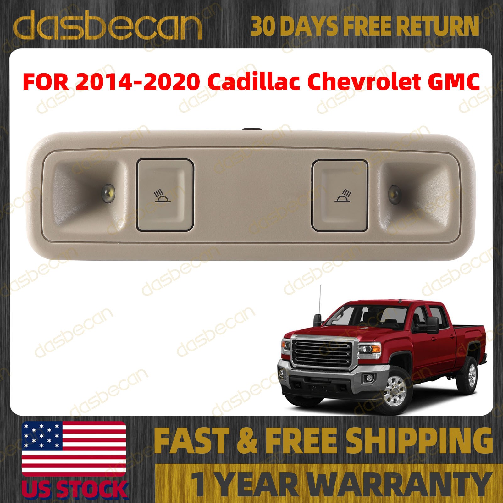 Front Beige Dome Lamp Assembly for Cadillac Chevrolet GMC 2014-2020 84398398