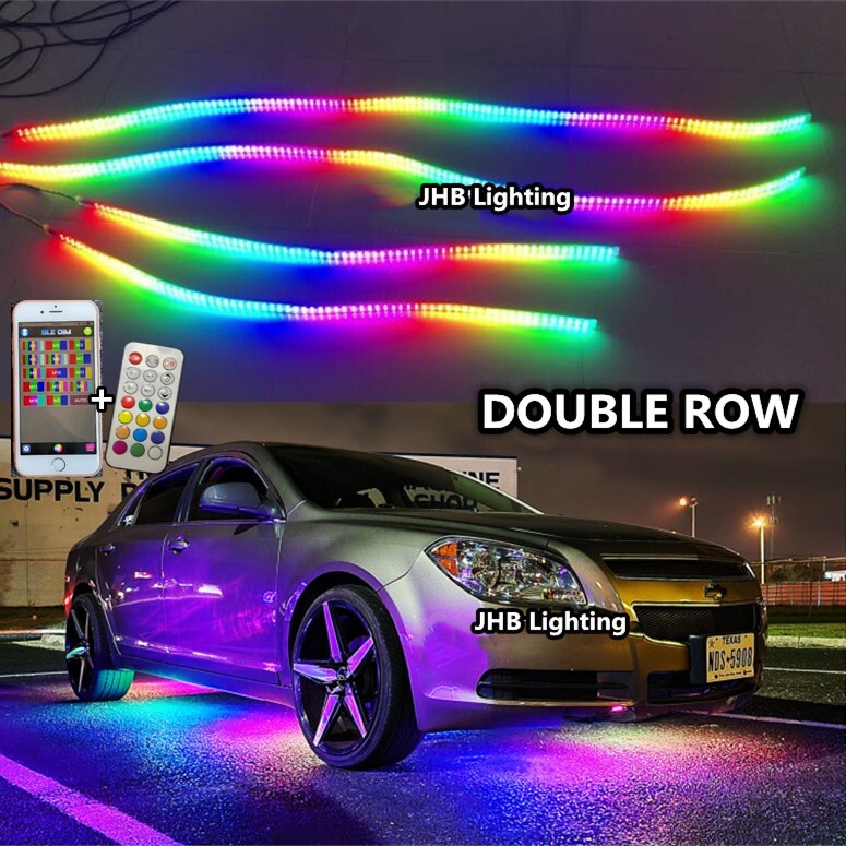 JHB 2x 4FT + 2x 6.5FT DOUBLE ROW CHASING Flowing LED Underglow Strips Lights KIT