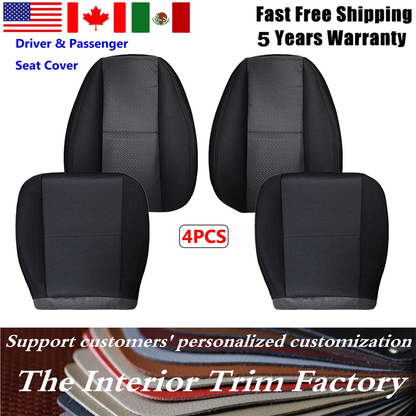 Fits 2007-2014 Chevy Silverado 1500 2500 3500HD Both Side Cloth Seat Cover Black