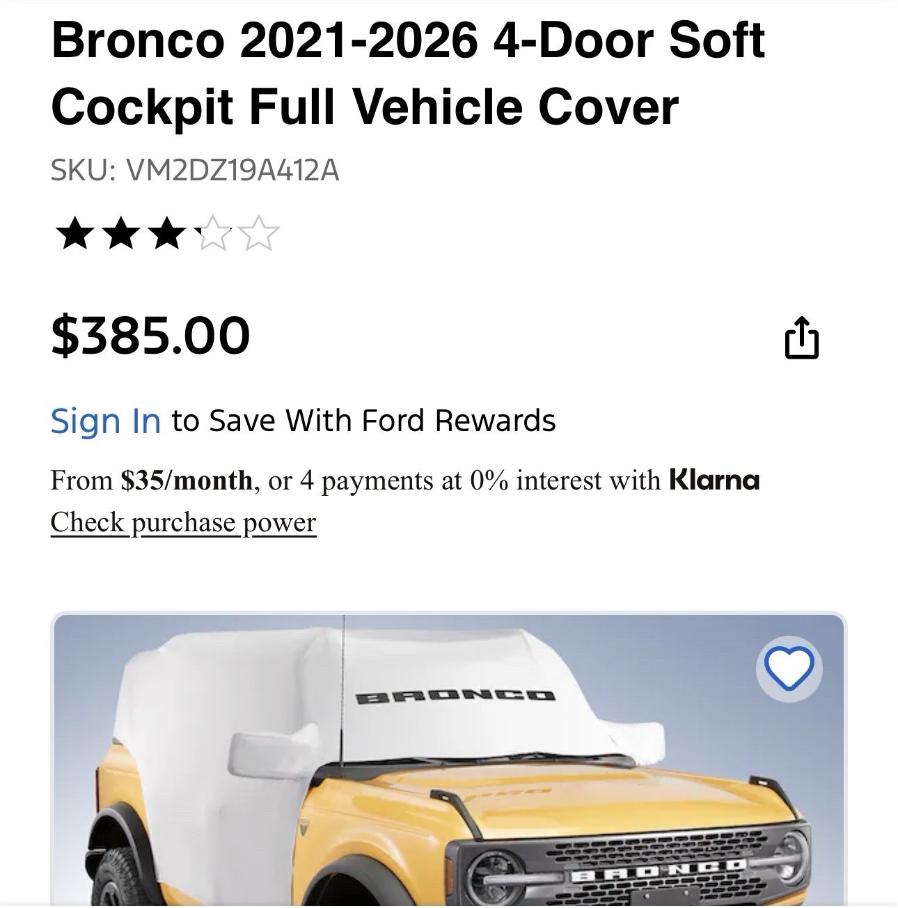 2021-2026 Ford Bronco 4door Soft Cockpit Full Vehicle Cover