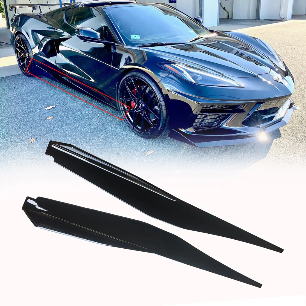 Side Skirts Extensions Body kit Gloss Black Fits For 20-2023 Corvette C8 Painted