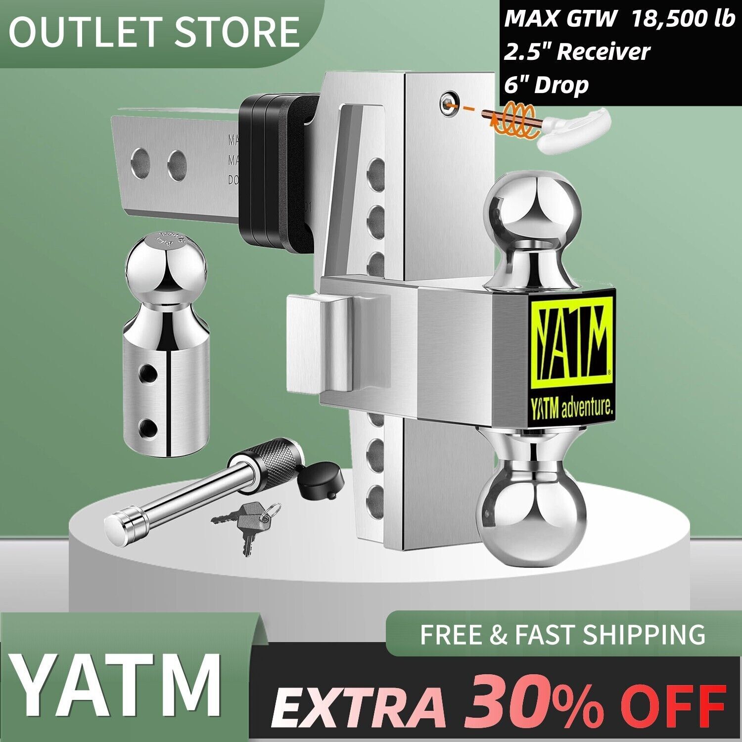 YATM Trailer Hitch Fits 2.5 Inch Receiver, 6