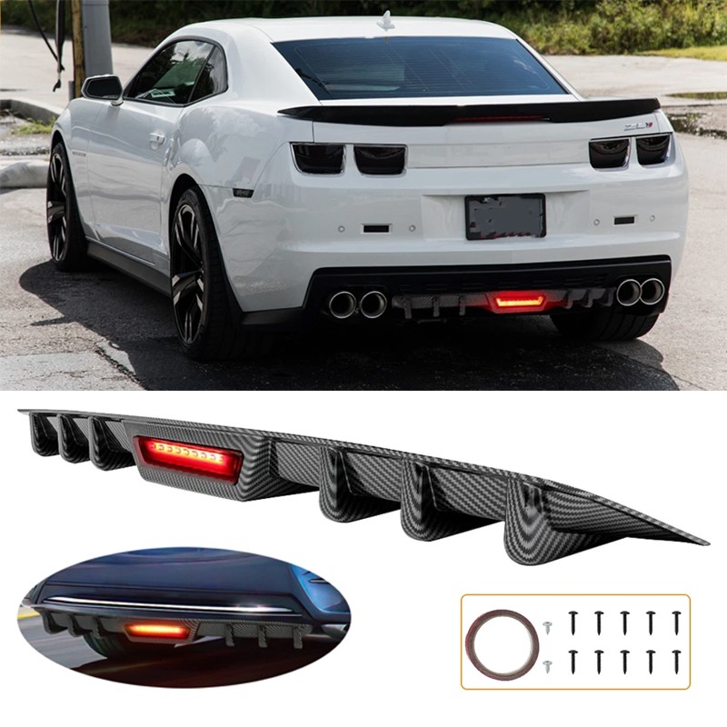 Rear Bumper Diffuser Lip w/LED Brake Stop Light For Chevrolet Camaro ZL1 SS LT