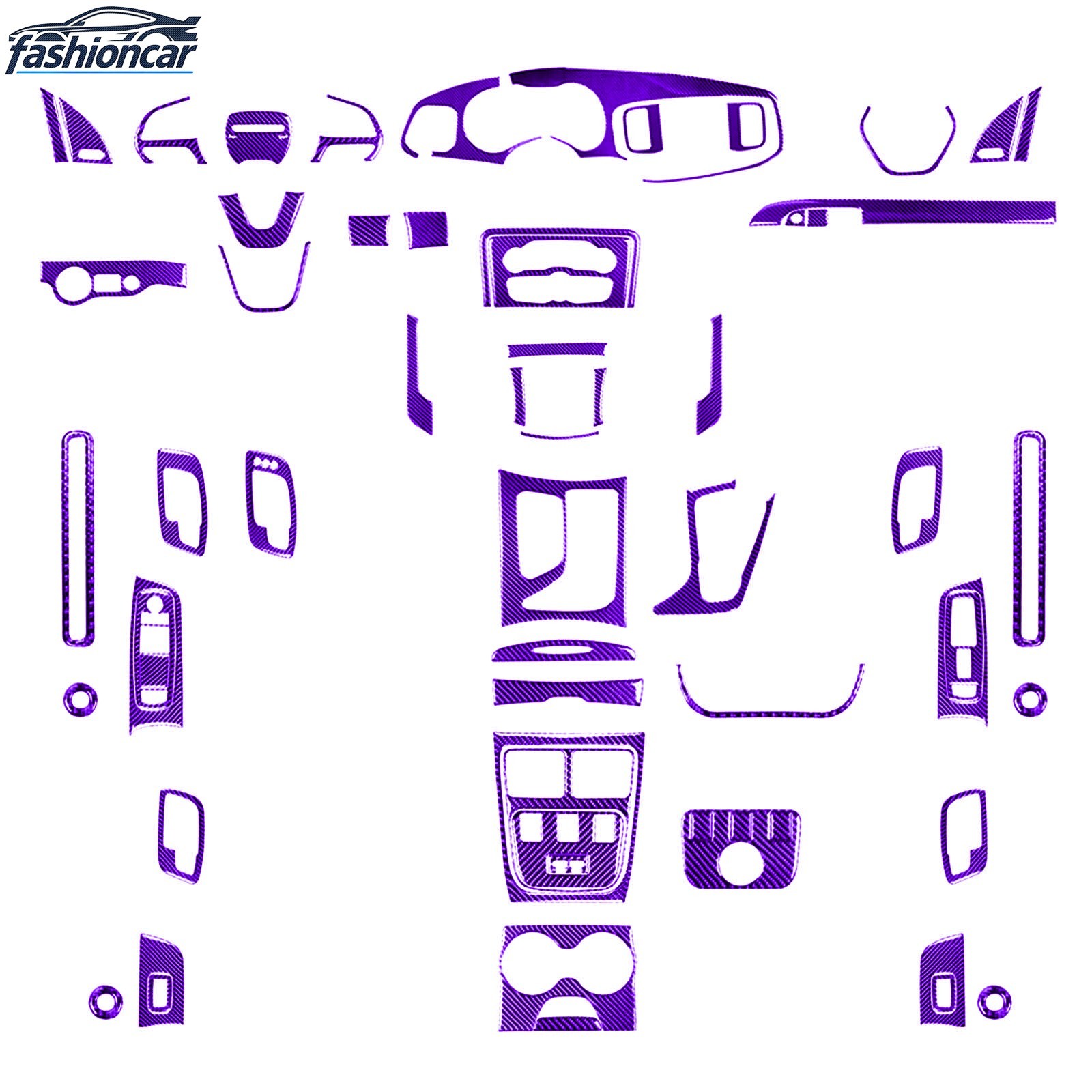 64Pcs Purple Carbon Fiber Full Interior Trim Kits For Dodge Charger 2015-2024