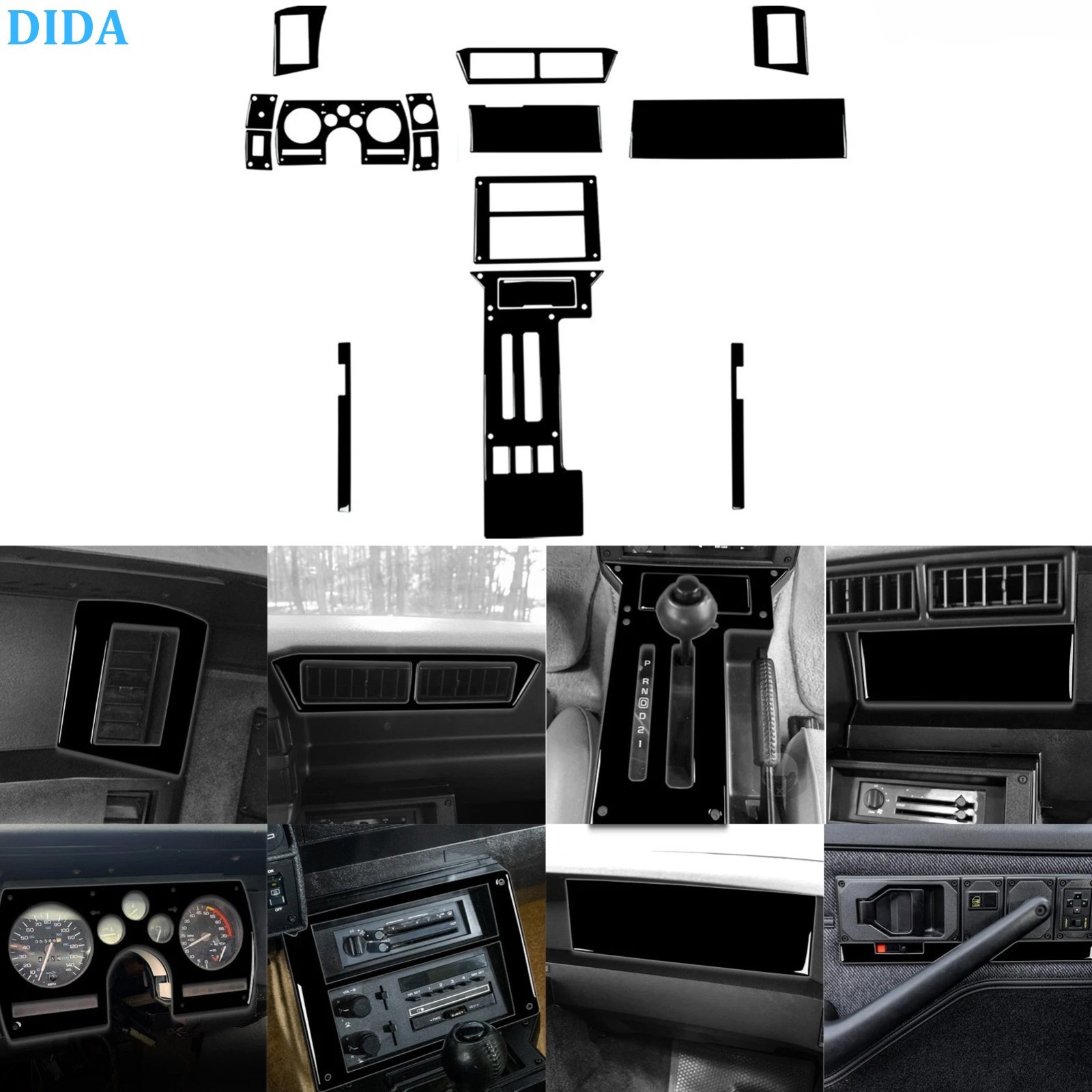 15Pcs Glossy Piano Black Full Interior Dash Trim Kits For Chevrolet Camaro 82-89