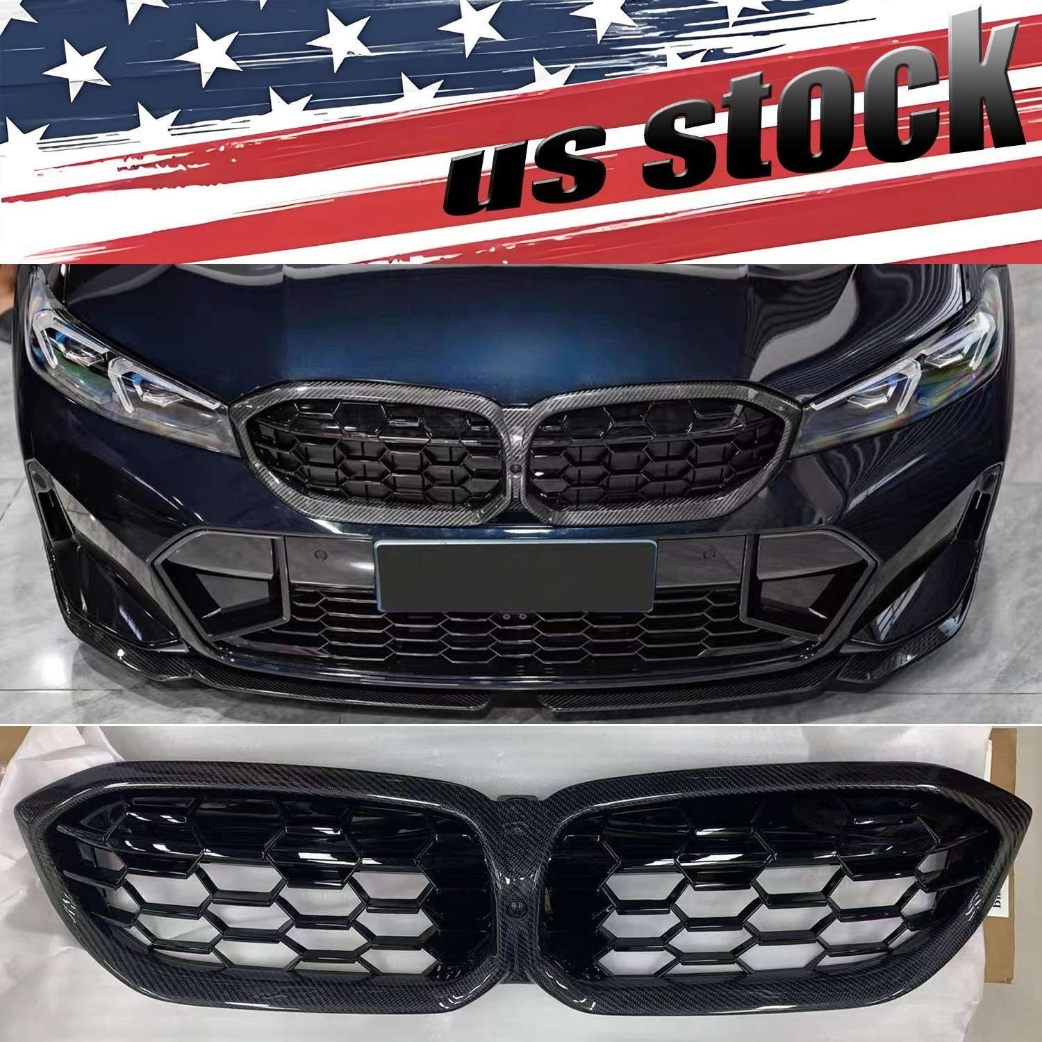 Carbon Fiber Front Kidney Mesh Grille Black For BMW 3 Series G20 330i LCI 23-26