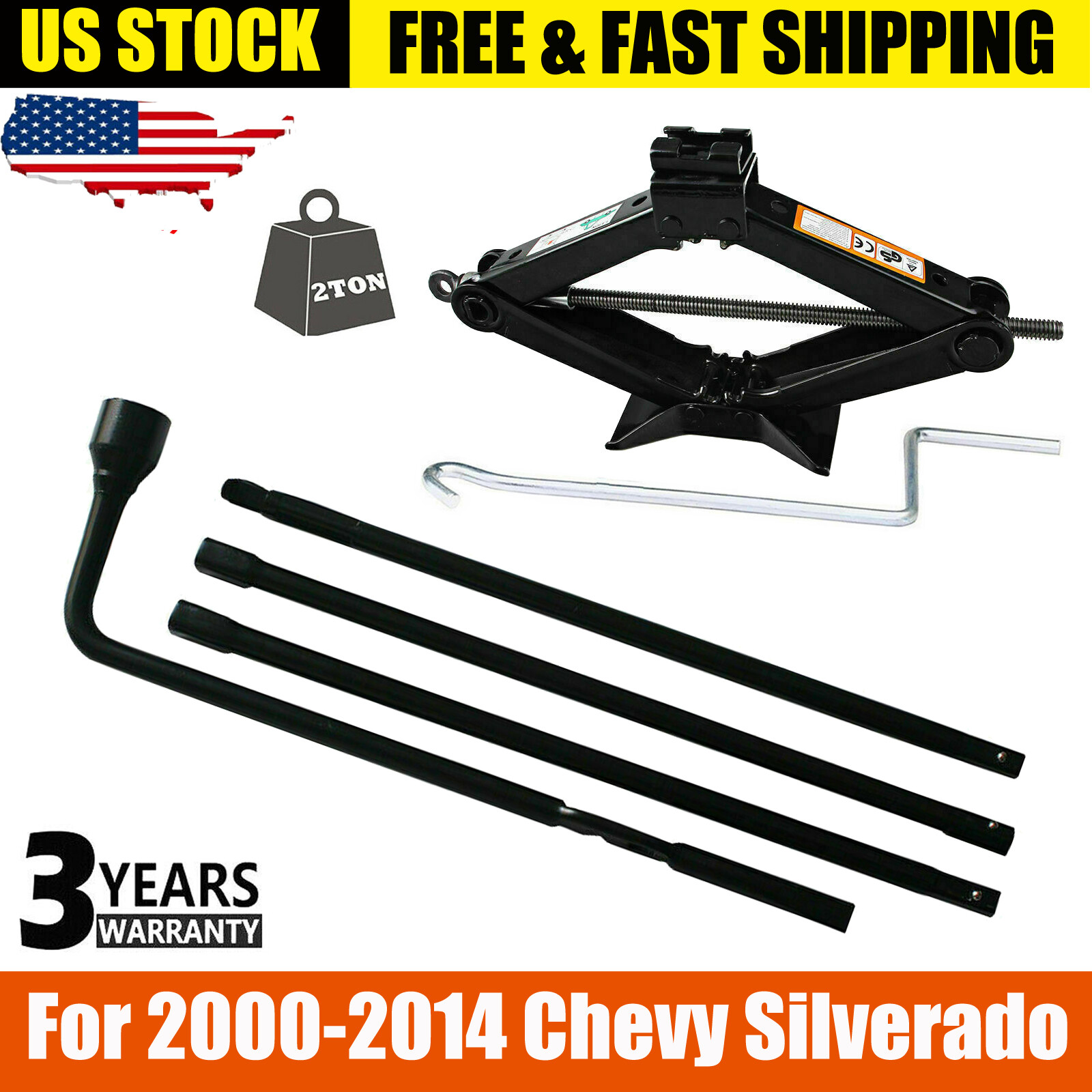 For 2000-2014 Chevy Silverado 1500 2500 3500 Spare Tire Tool Kit + Scissor Jack