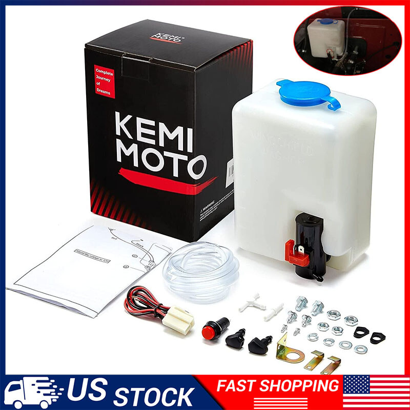 12V UTV Windshield Washer Bottle Universal Tank Pump Wiper System Reservoir Kit