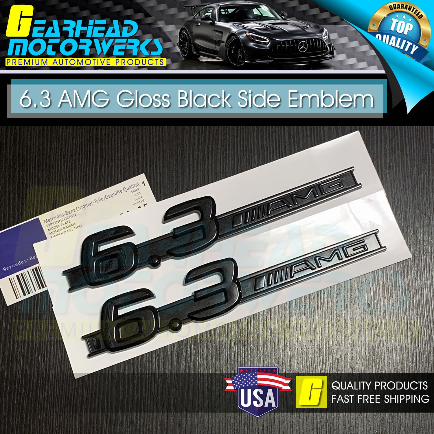 6.3 AMG Side Emblem Gloss Black Fender Badge For Mercedes W204 C63 W212 E63 S63