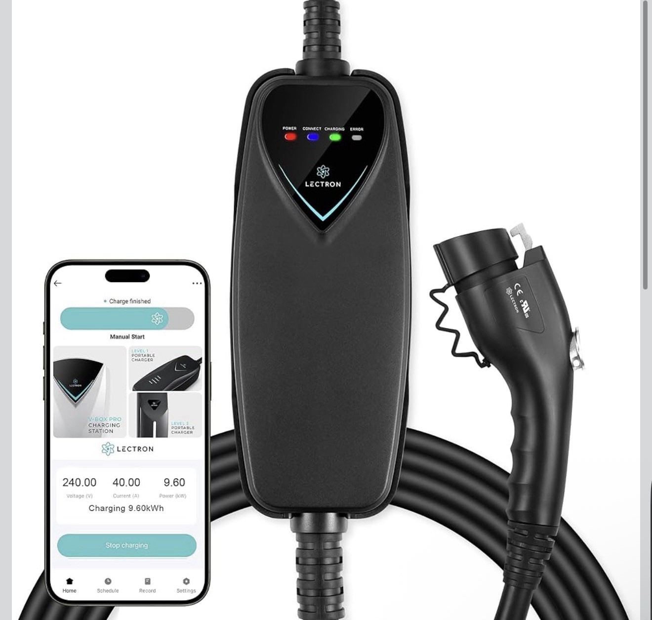 Lectron Level 2 J1772 Charger WiFi Version - 240V, 40 Amp, NEMA 14-50 Plug, 1...