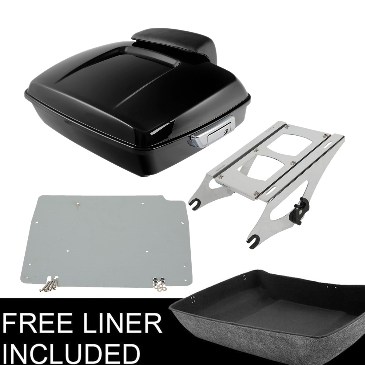 Chopped Trunk Backrest Pad 2 Up Mount Rack Plate Fit For Harley Touring 14-Up US Chopped Trunk Backrest Pad 2 Up Mount Rack Plate Fit For Harley Touring 14-Up US