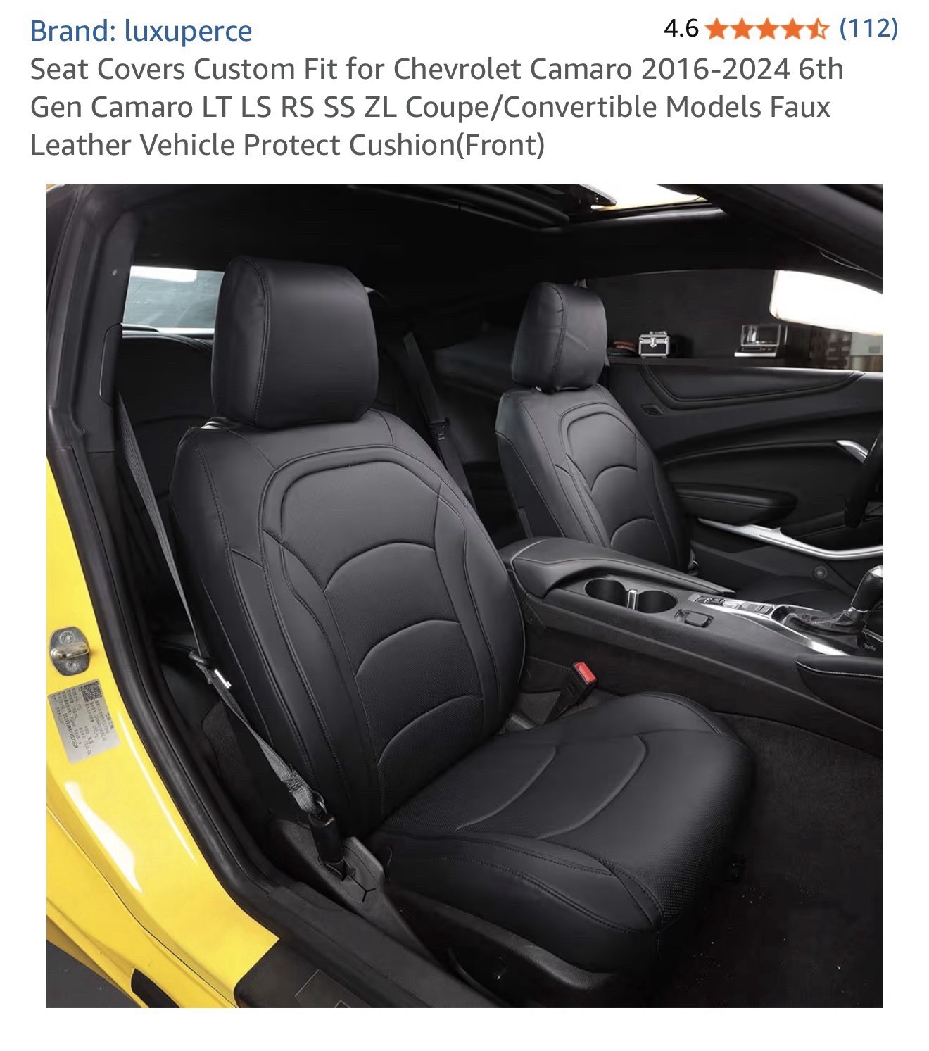 Custom Fit Front Leather Seat Covers Chevrolet Camaro 2016-2024 6th Gen Camaro Custom Fit Front Leather Seat Covers Chevrolet Camaro 2016-2024 6th Gen Camaro