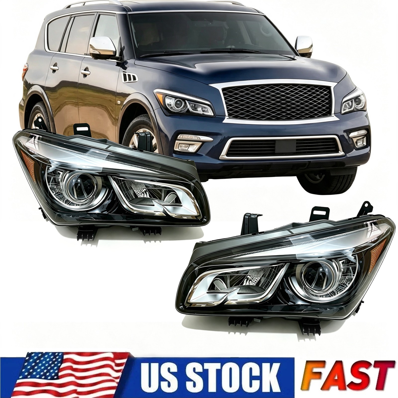 For 2014-2017 Infiniti QX80 LED Headlight Assembly Right and Left Side