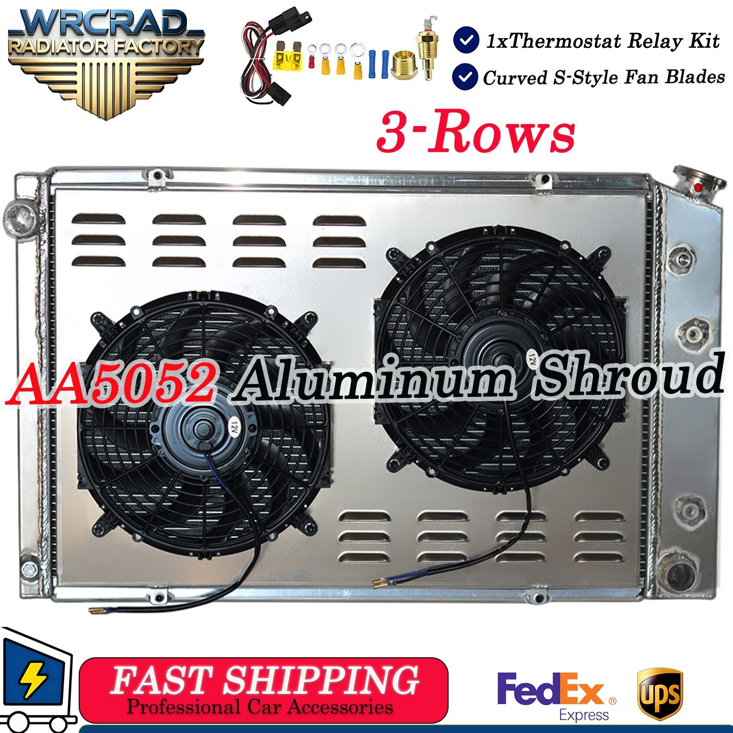 CC716 3 Row Radiator Shroud Fan fit 1973-91 Chevy C/K 10 20 30 GMC Jimmy 5.7L AT
