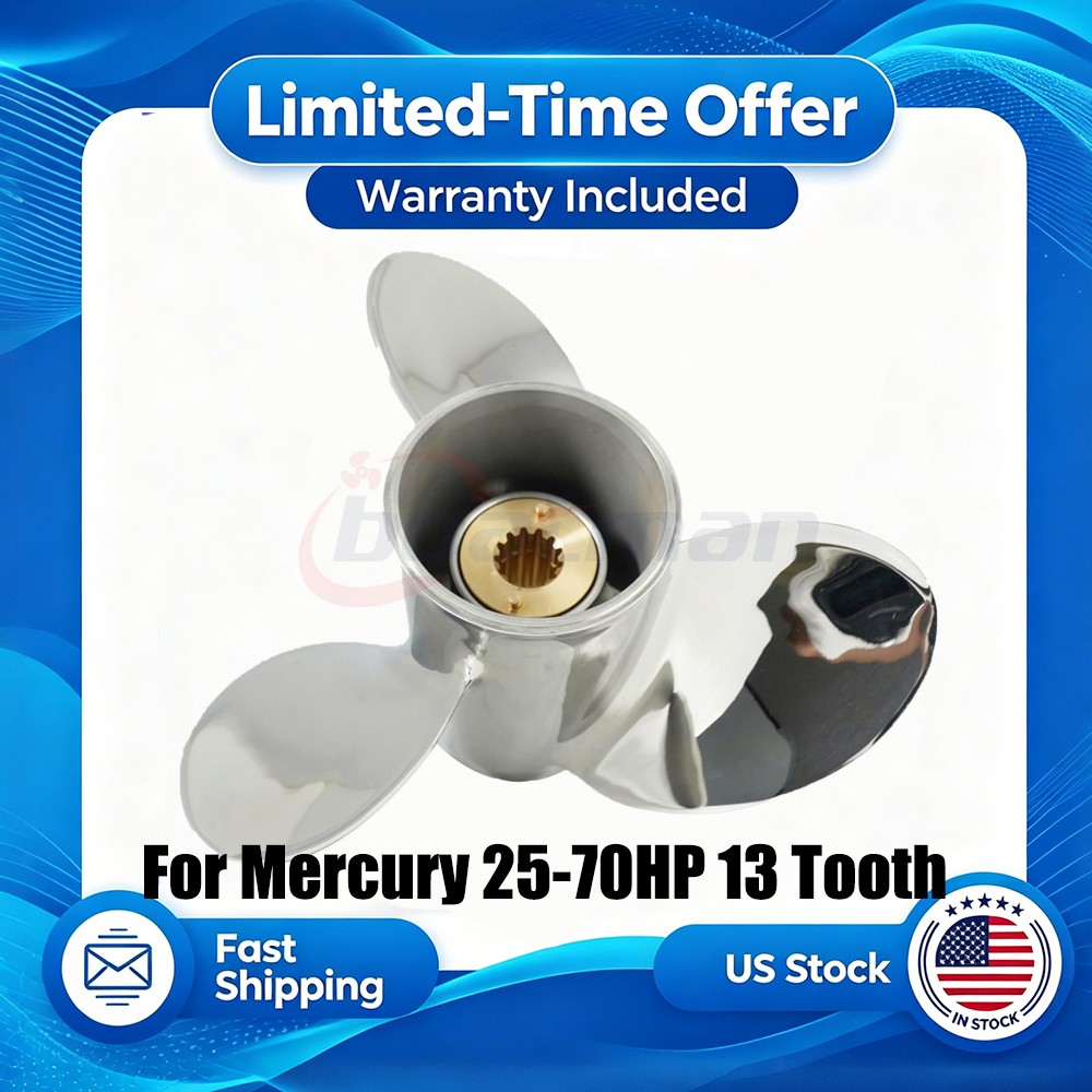 10 3/8X14 Boat Stainless Steel Propeller For  Mercury Motors 25-70HP 13 Tooth