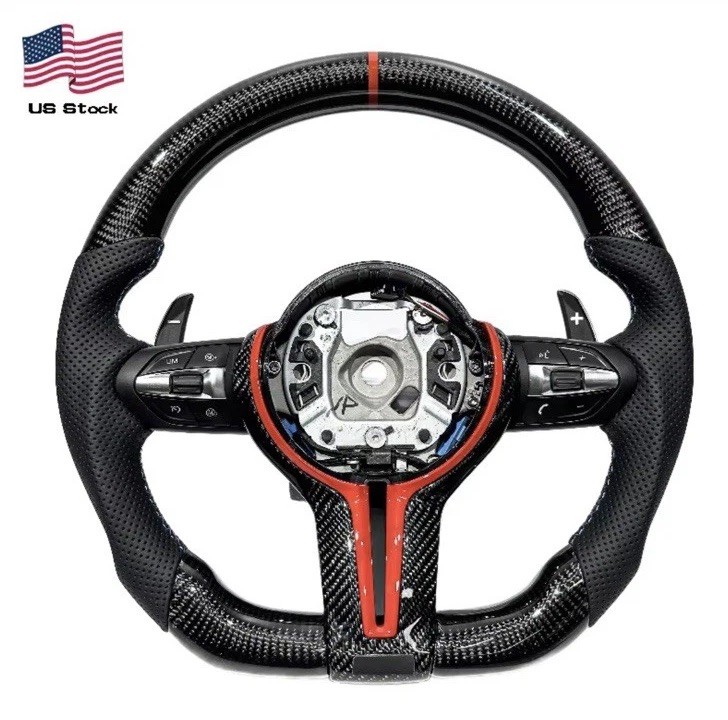 BMW E90 E92 E93 F32 F44 Carbon Fiber Steering Wheel – Custom Red Trim BMW E90 E92 E93 F32 F44 Carbon Fiber Steering Wheel – Custom Red Trim