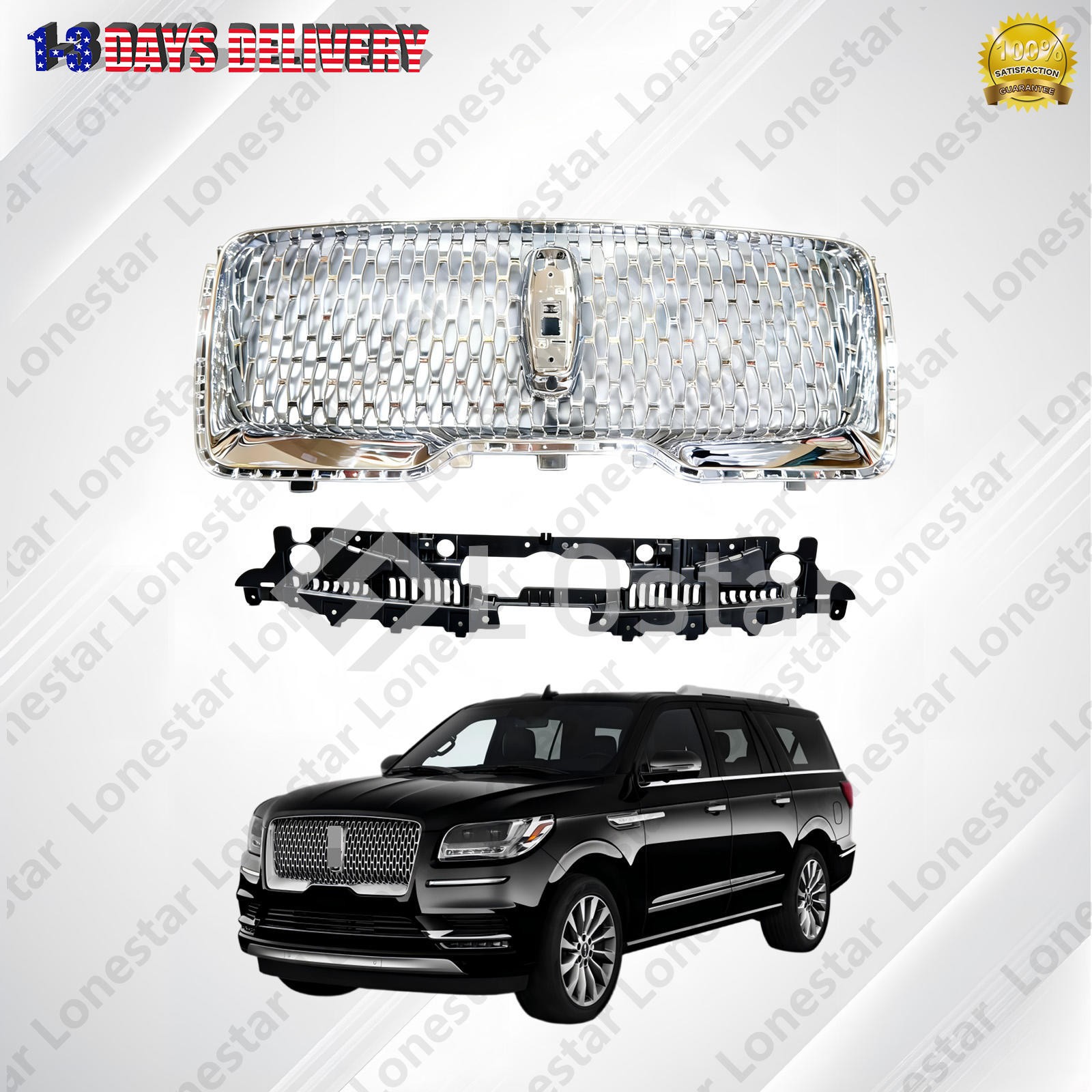 For 2018-2022 Lincoln Navigator Front Bumper Grille + Bumper Mounting Bracket