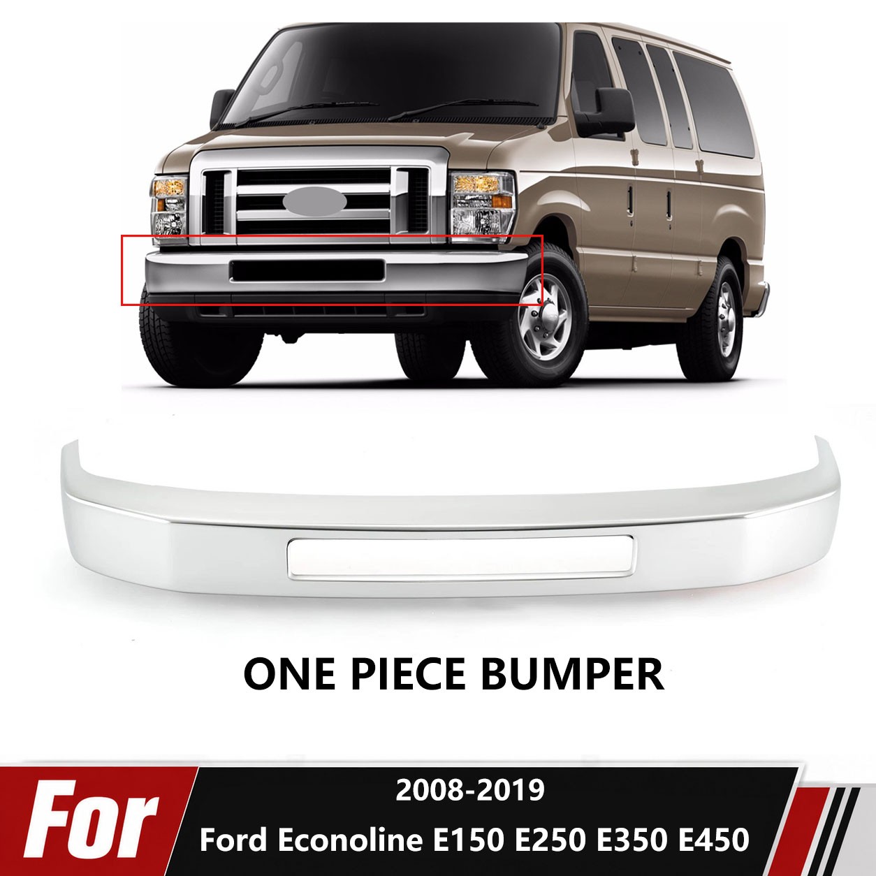 Chrome Front Bumper Face Bar For 2008-2019 Ford Econoline E150 E250 E350 E450