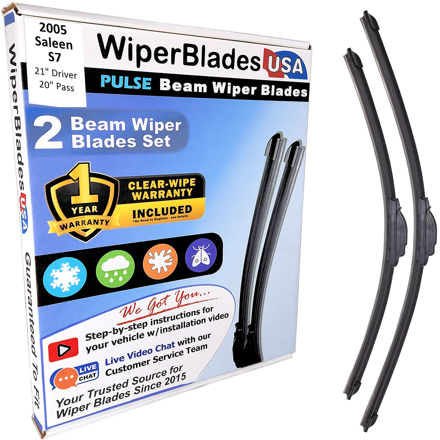Wiper Blades For 2005 Saleen S7 1yr Warranty Front Set/2 Beam Windshield Wipers
