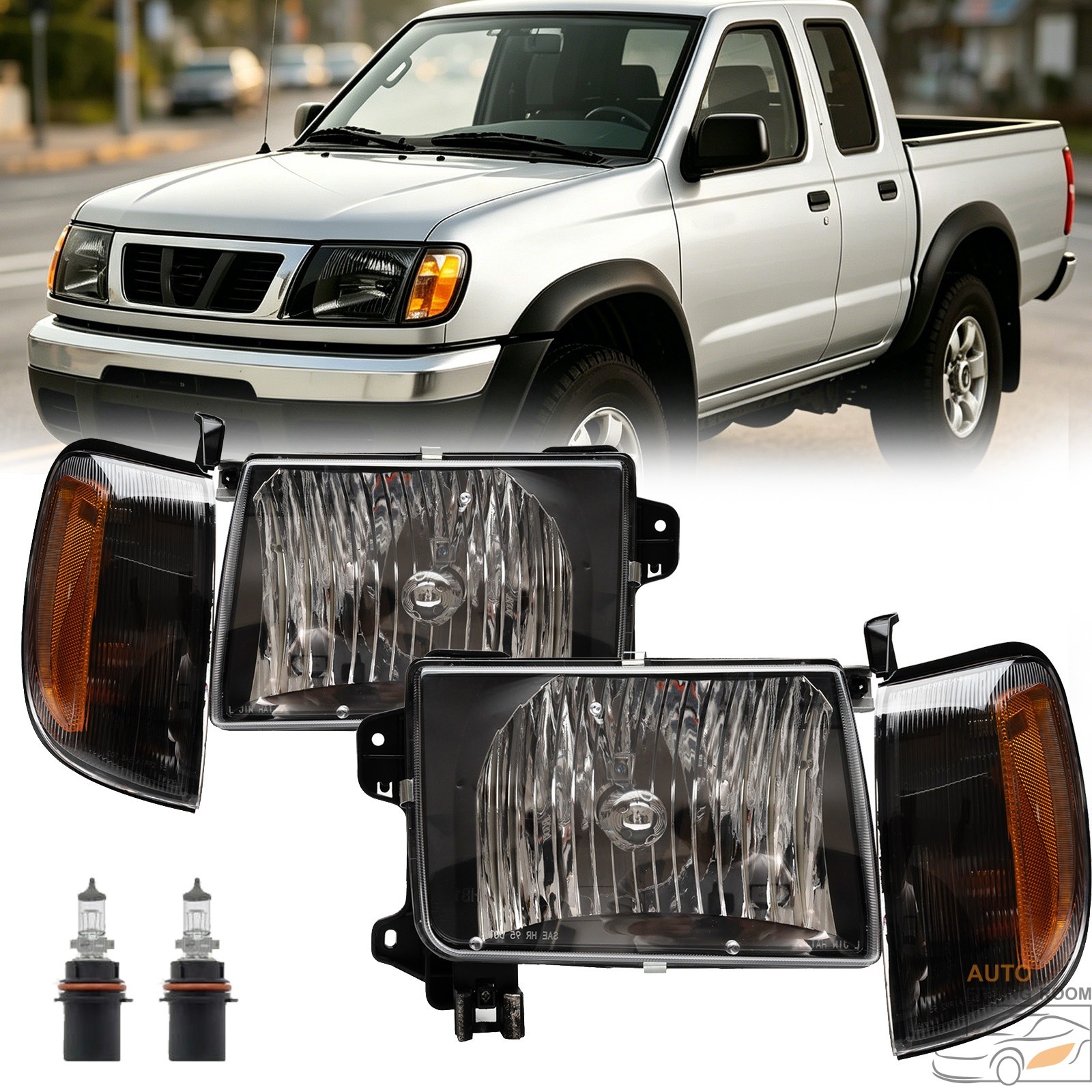 Headlight For 1998-2000 Frontier 2000-2001 Xterra Black Halogen w/Corner & Bulb Headlight For 1998-2000 Frontier 2000-2001 Xterra Black Halogen w/Corner & Bulb