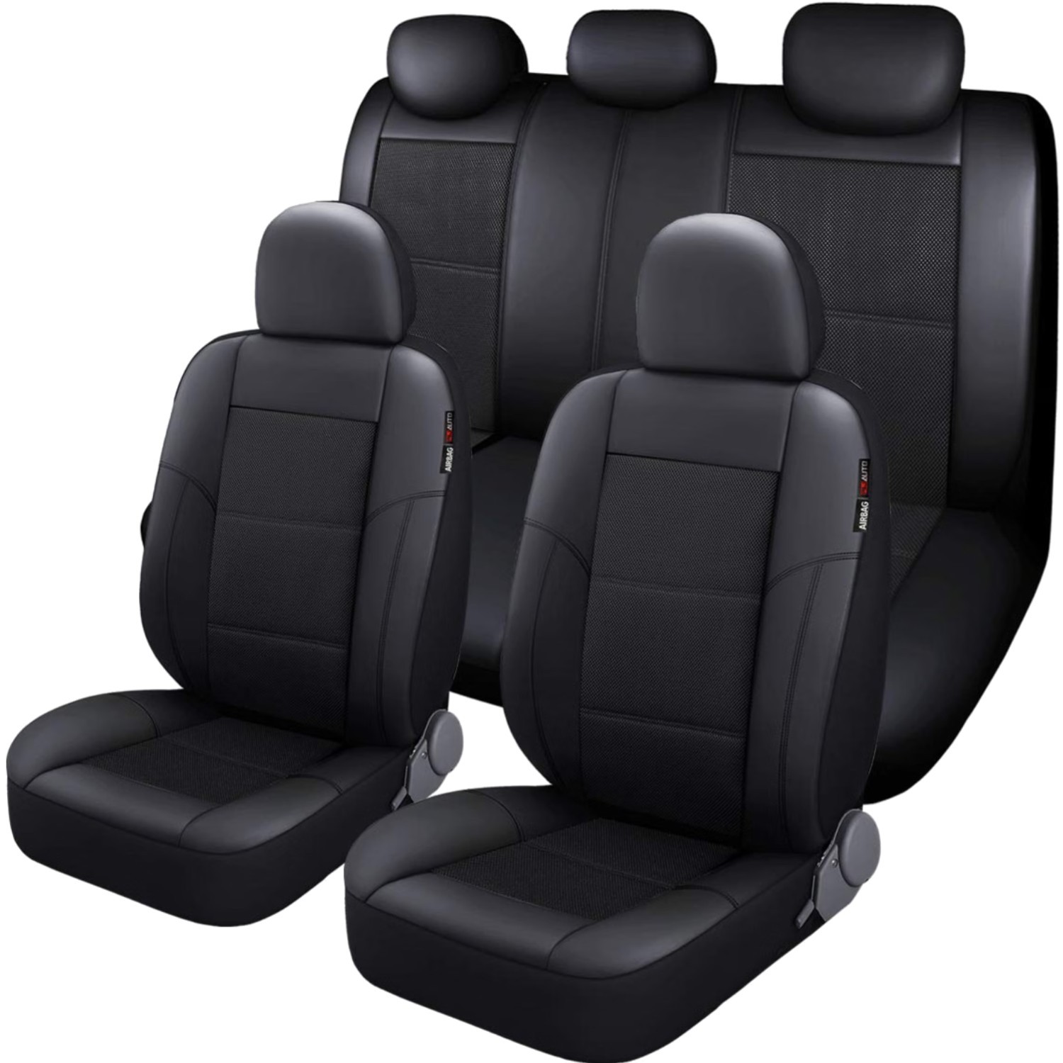9-Piece  Leather & Mesh Car Seat Cover Set - Universal Fit, Black