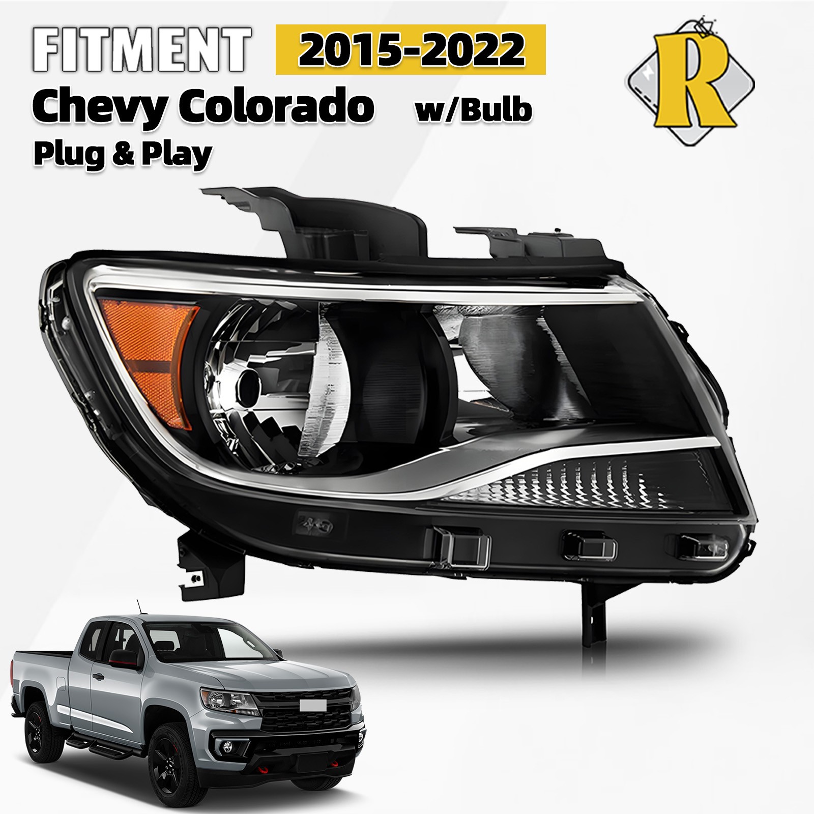 For 2015-2022 Chevy Colorado BASE/LT/WT Halogen Reflector Headlight W/Bulb Right