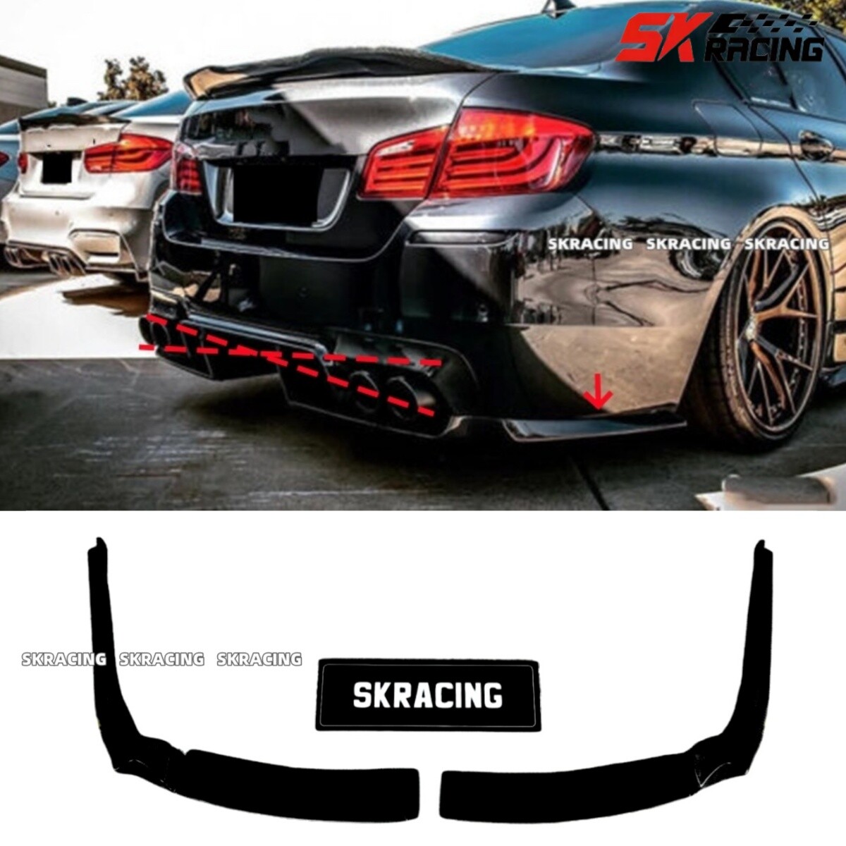 2PCS Glossy Black Rear Bumper Diffuser Splitter Fits BMW F10 M5 Sedan 2011-2016