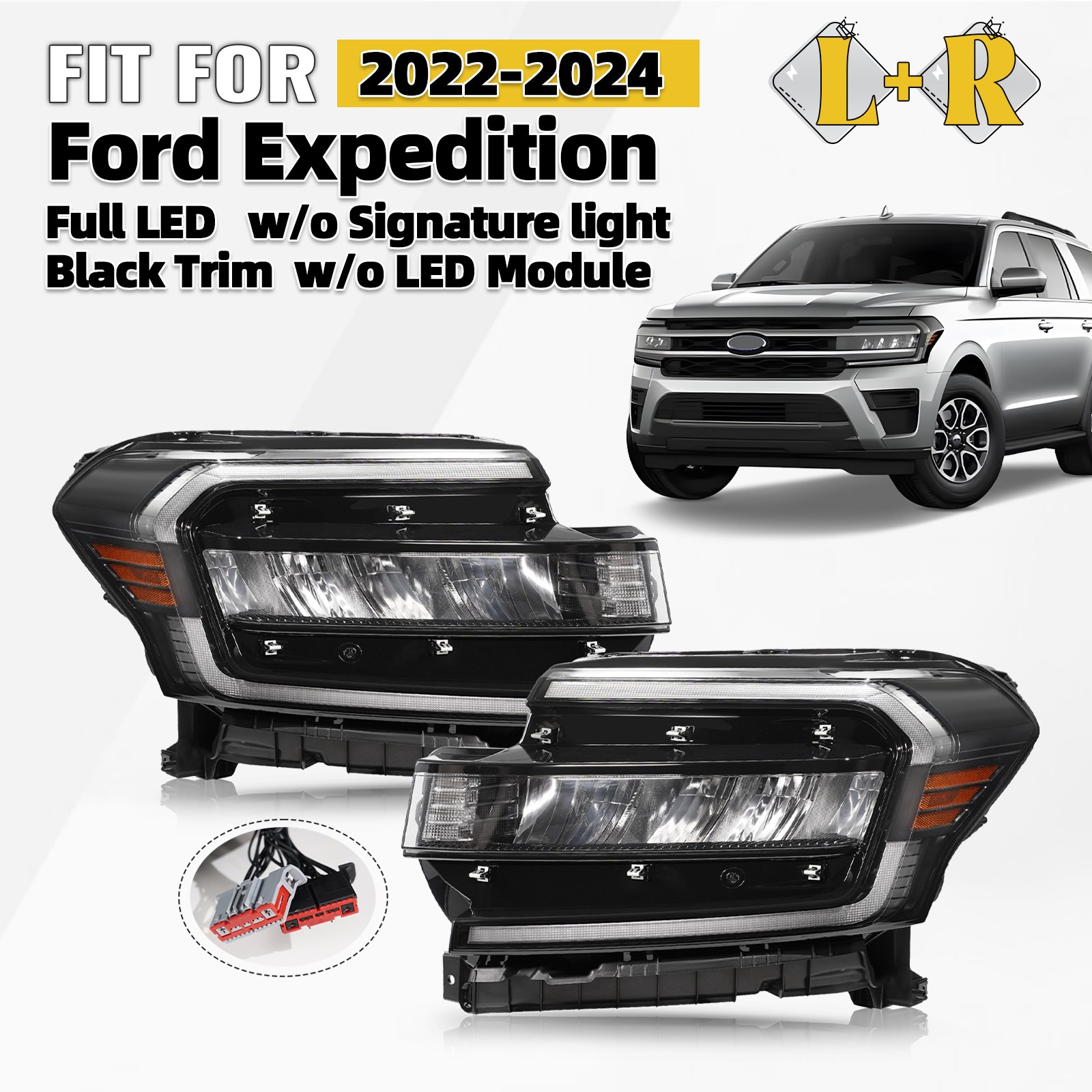 For 2022 2023 2024 Ford Expedition LED Headlight Without LED DRL Left+Right Pair
