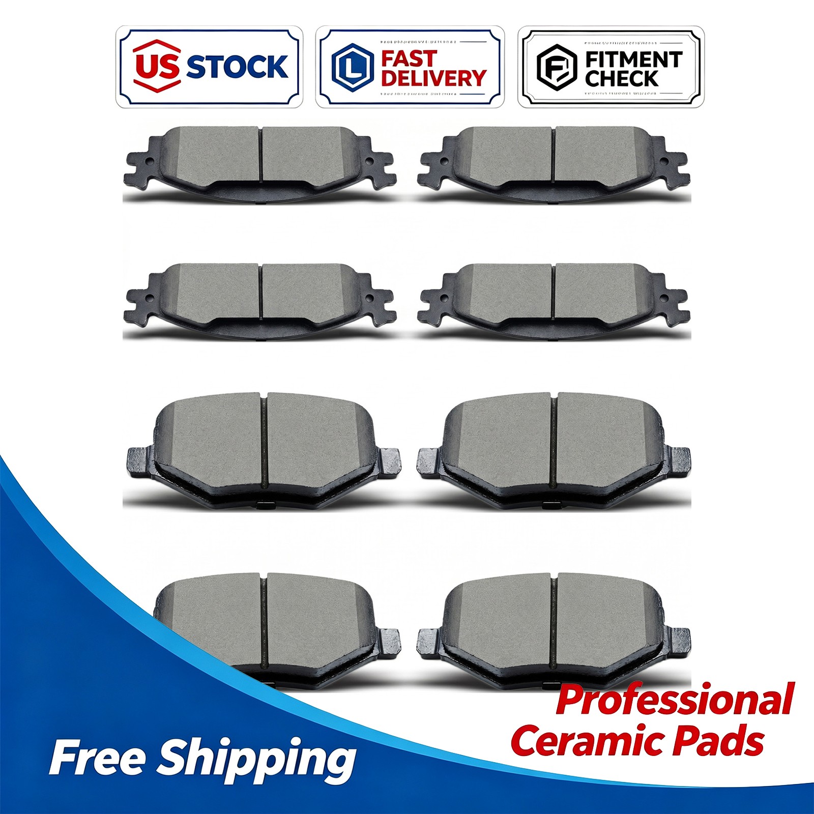 Front and Rear Ceramic Brake Pads For 2011-2019 Ford Explorer Lincoln MKS MKT